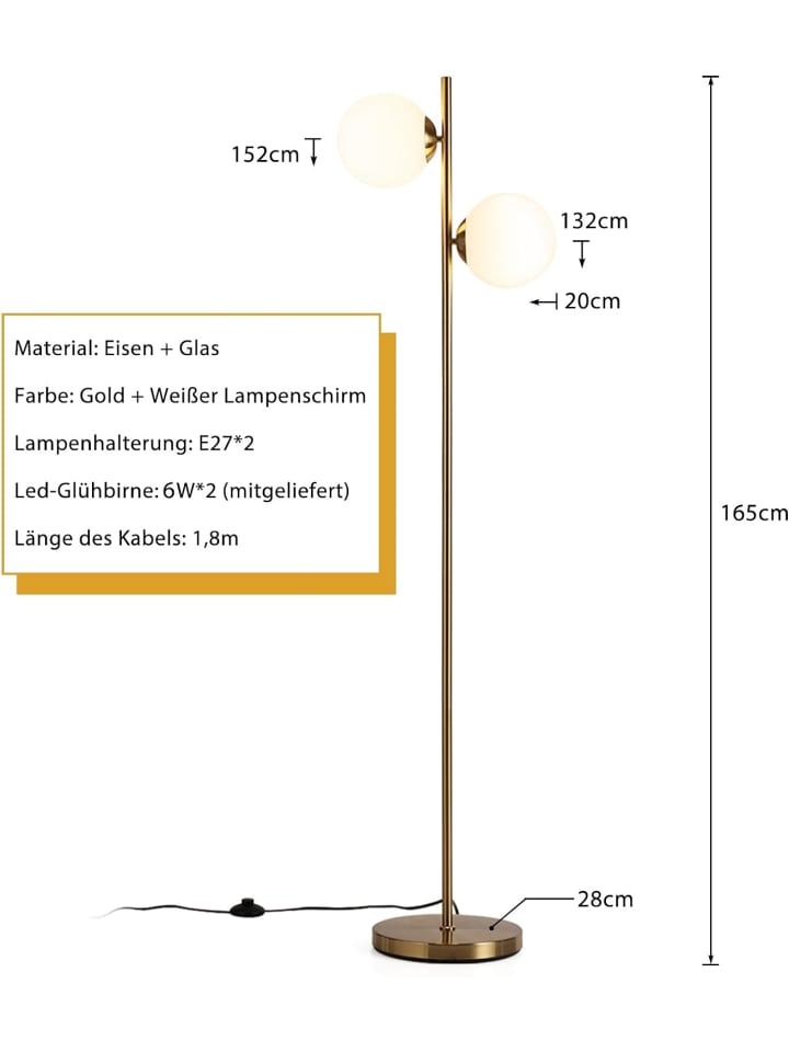 COSTWAY Stehlampe 2-flammig E27 in Gold günstig kaufen onesize
