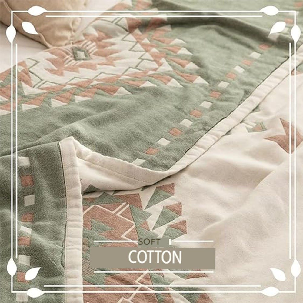 Wohndecke Decke Boho Baumwolle Tagesdecke,Gewebte Kuscheldecke 150×200cm Grün, FELIXLEO