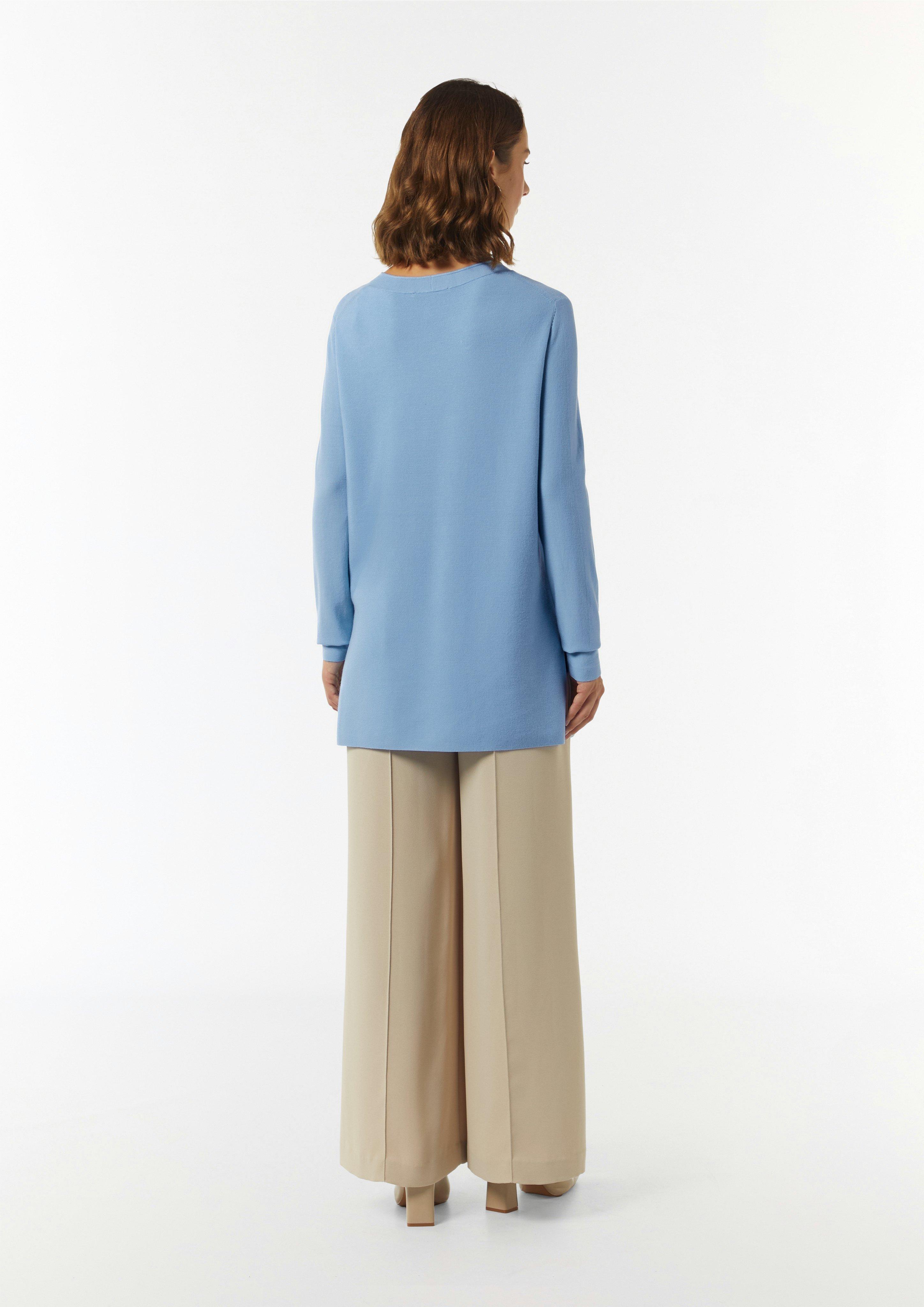 Feinstrickpullover mit seitlich geschlitztem Saum - hellblau
