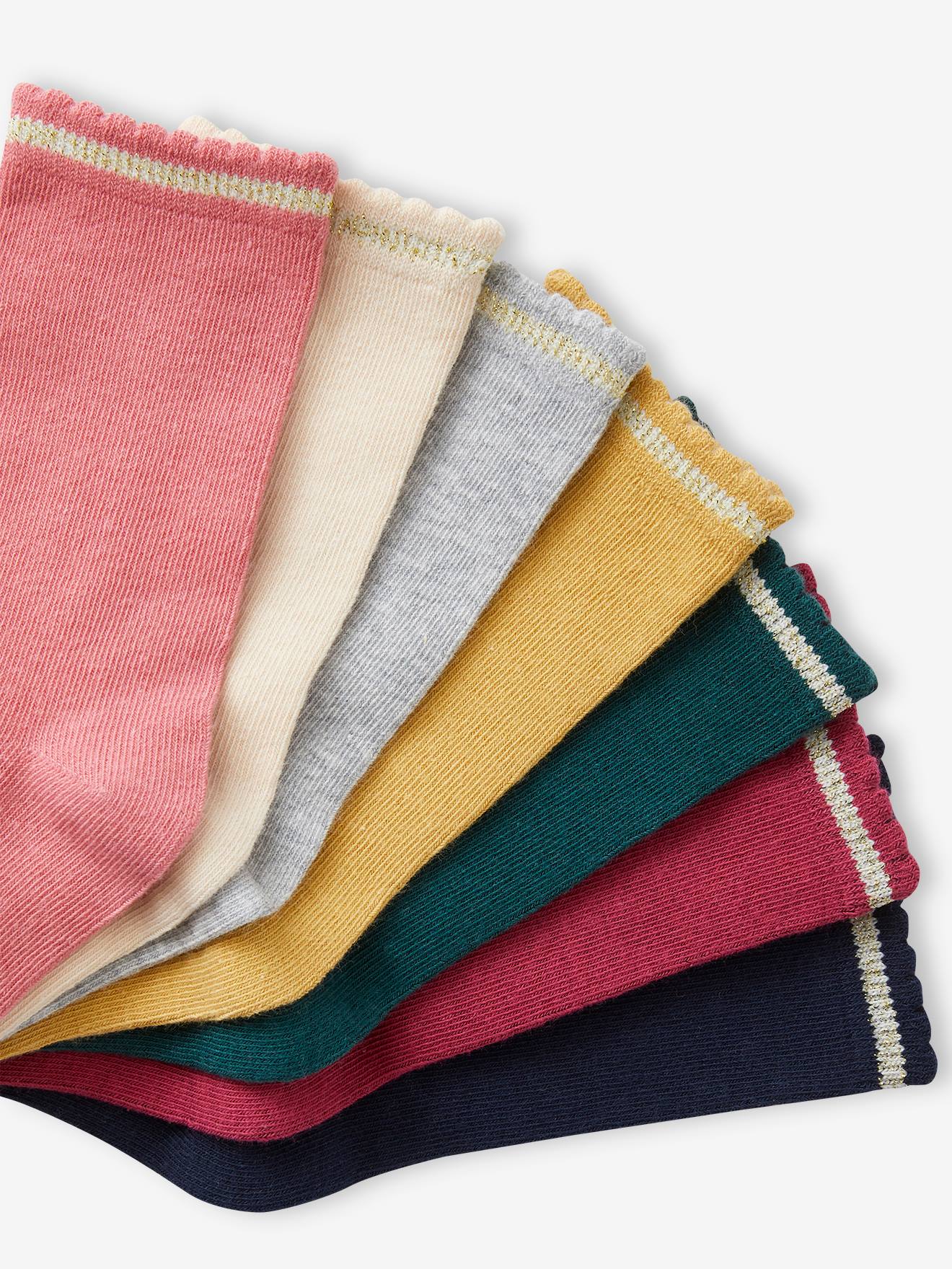 Vertbaudet 7er-Pack Mädchen Socken, Glitzerstreifen BASIC Oeko-Tex - aprikose