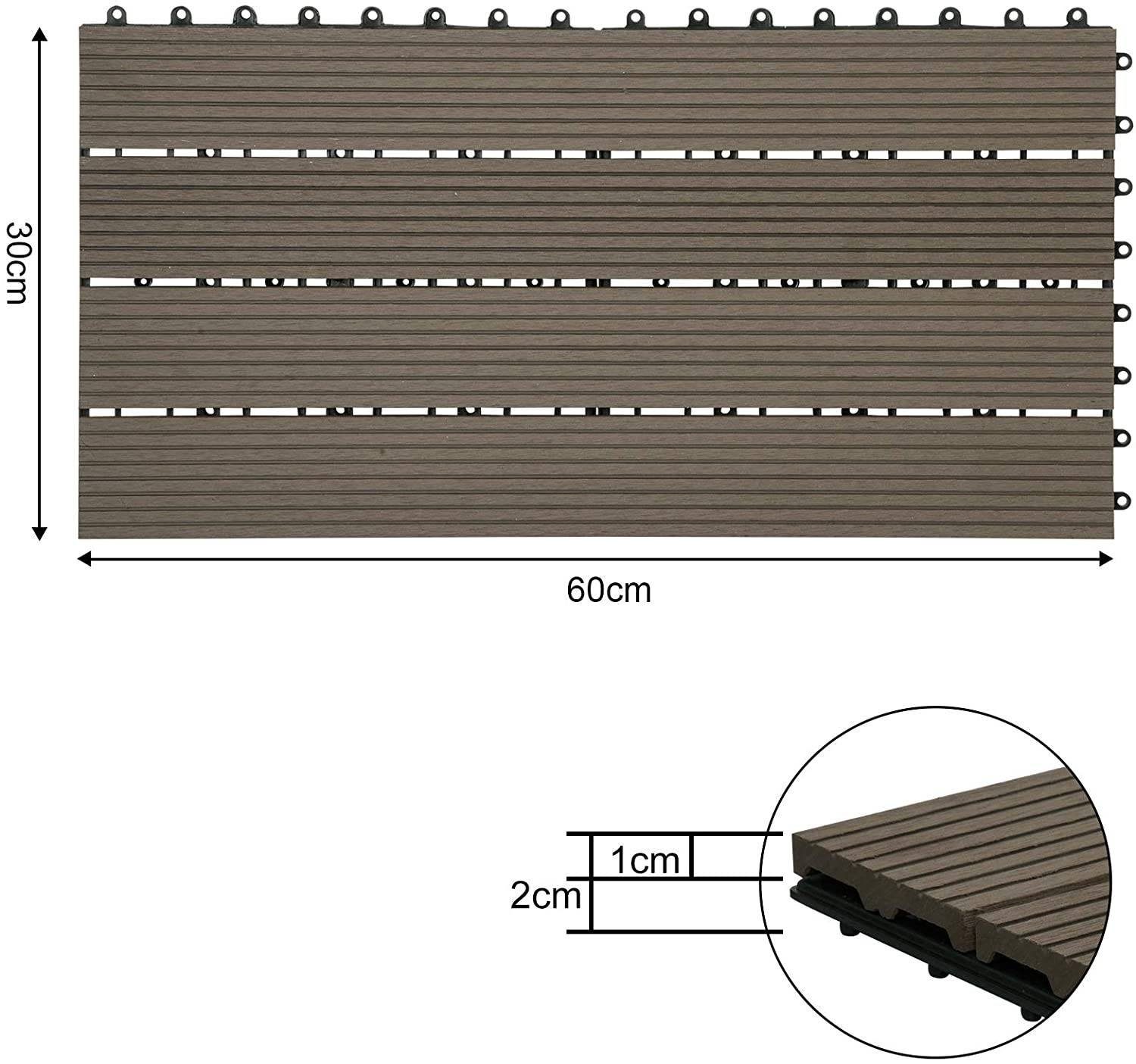 Woltu WPC-Fliesen, 12 St., Terrassendielen Holz-Optik 30x60cm mit klicksystem