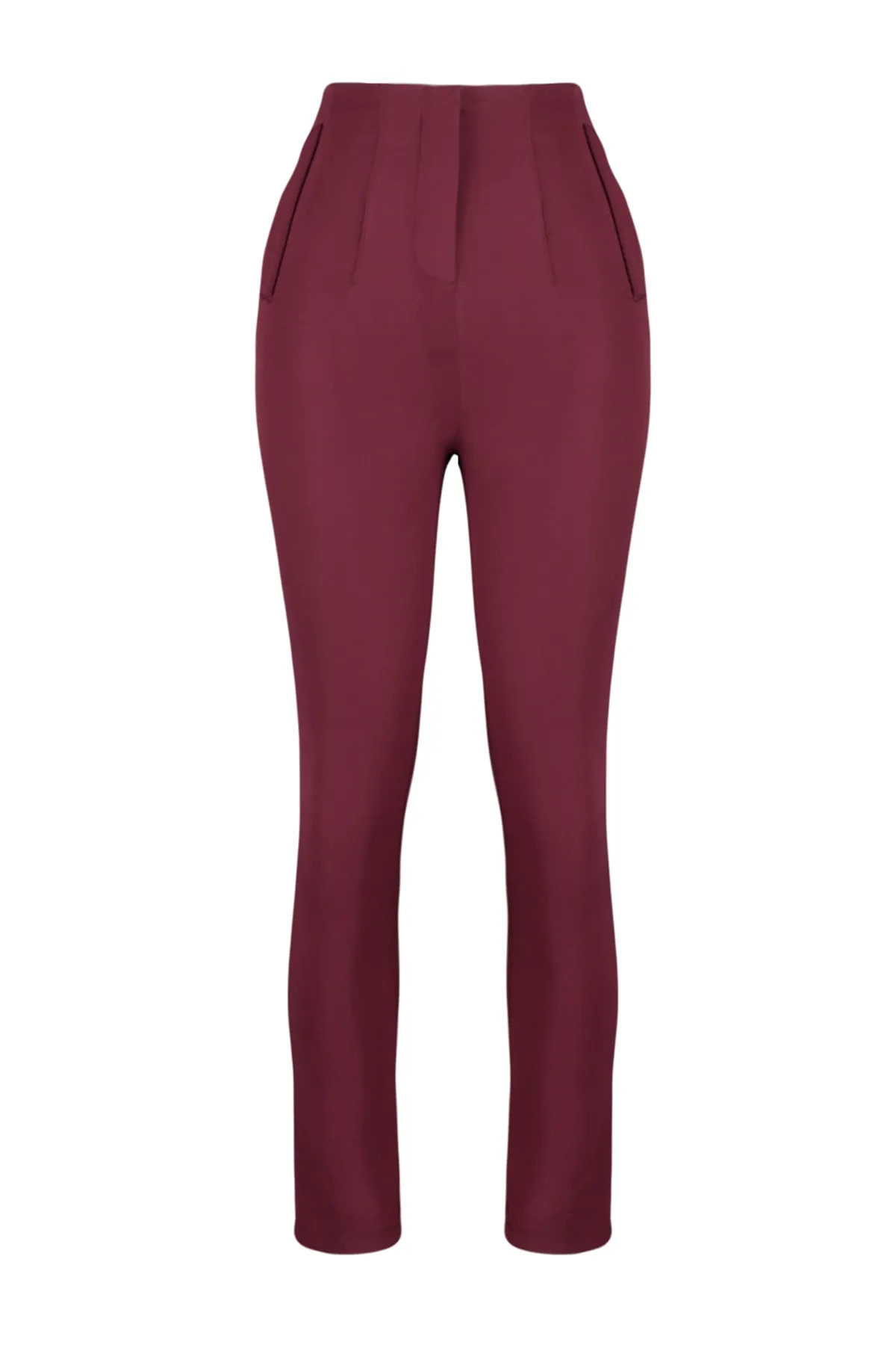 Trendyol Collection  Dunkelburgunderrote, zigarettengemusterte, gewebte Hose mit hoher Taille und knöchellangem Abnäher TWOSS20PL0515