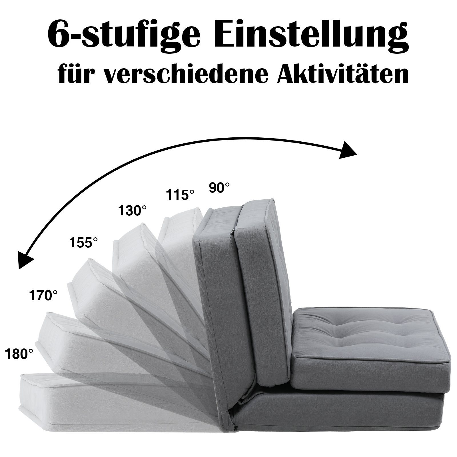 COMHOMA Relaxsessel Bodensofa Klappbar Bodensessel mit Schlaffunktion, Lazy Sofa, gepolsert mit 5-stufig Verstellbarer Rückenlehne