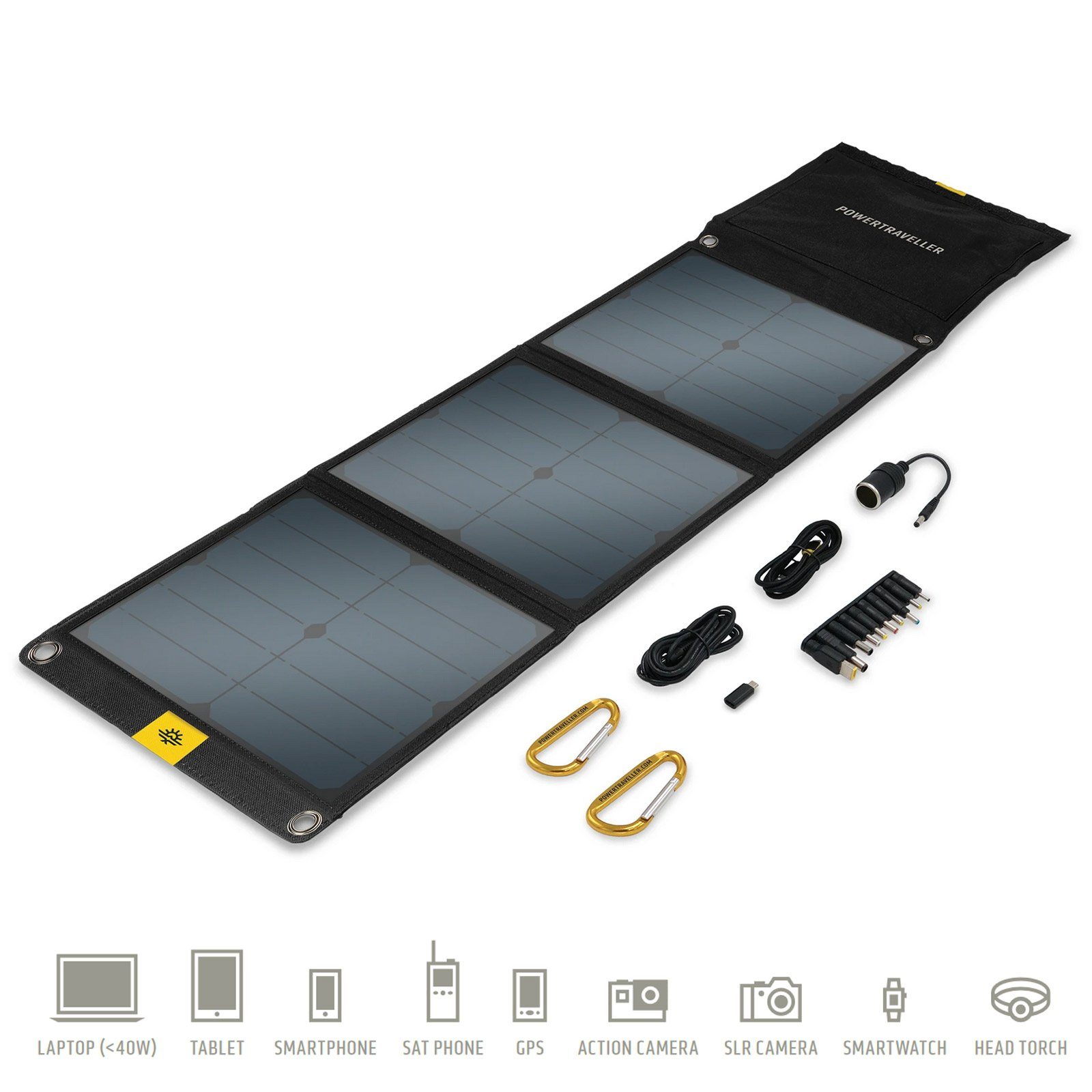 Powertraveller Solarmodul Solarpanel Falcon 40 W Outdoor Ladegerät 5/20V, USB Faltbar 3Ports
