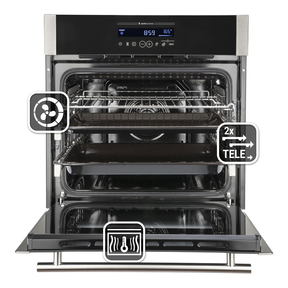 KKT KOLBE Einbaubackofen Backofen Elektroherd EB8016ED, mit 2-fach Teleskopauszug, DampfClean, Katalytische Platten, 60cm / 70 l / Teleskopauszüge / Drehspieß / Katalyse Selbstreinigung