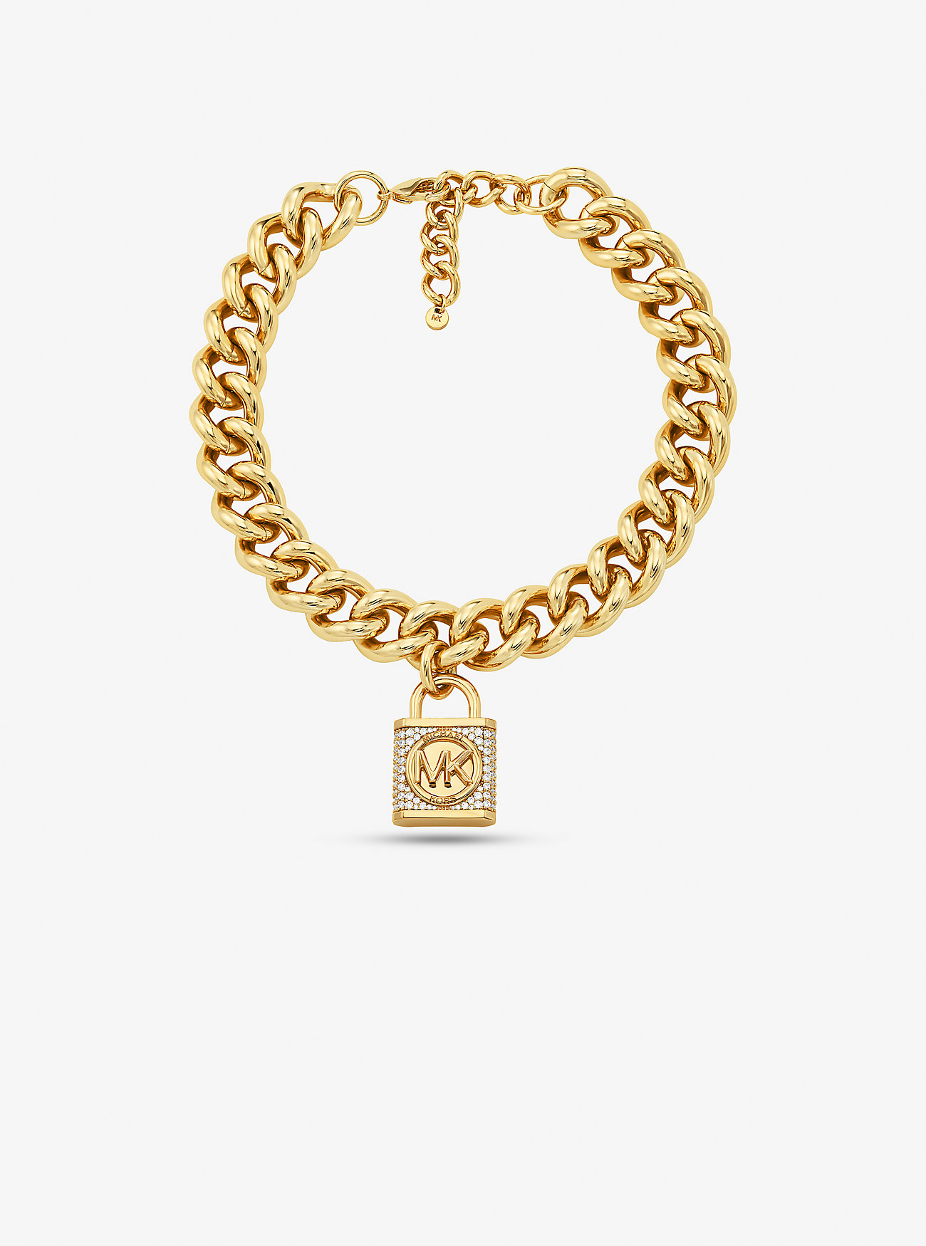 Precious Metal-Plated Brass Pavé Lock Curb Link Necklace - GOLD