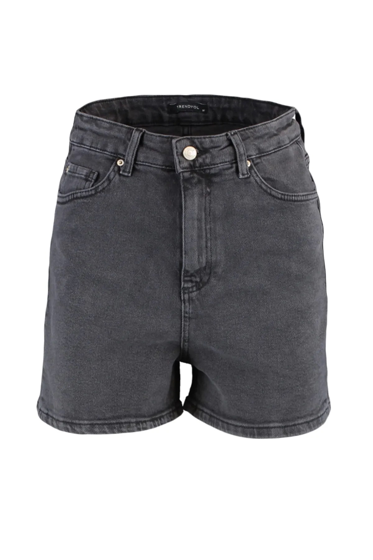 Trendyol Collection  Anthrazitfarbene Mom-Jeansshorts mit hoher Taille TWOSS20SR0210