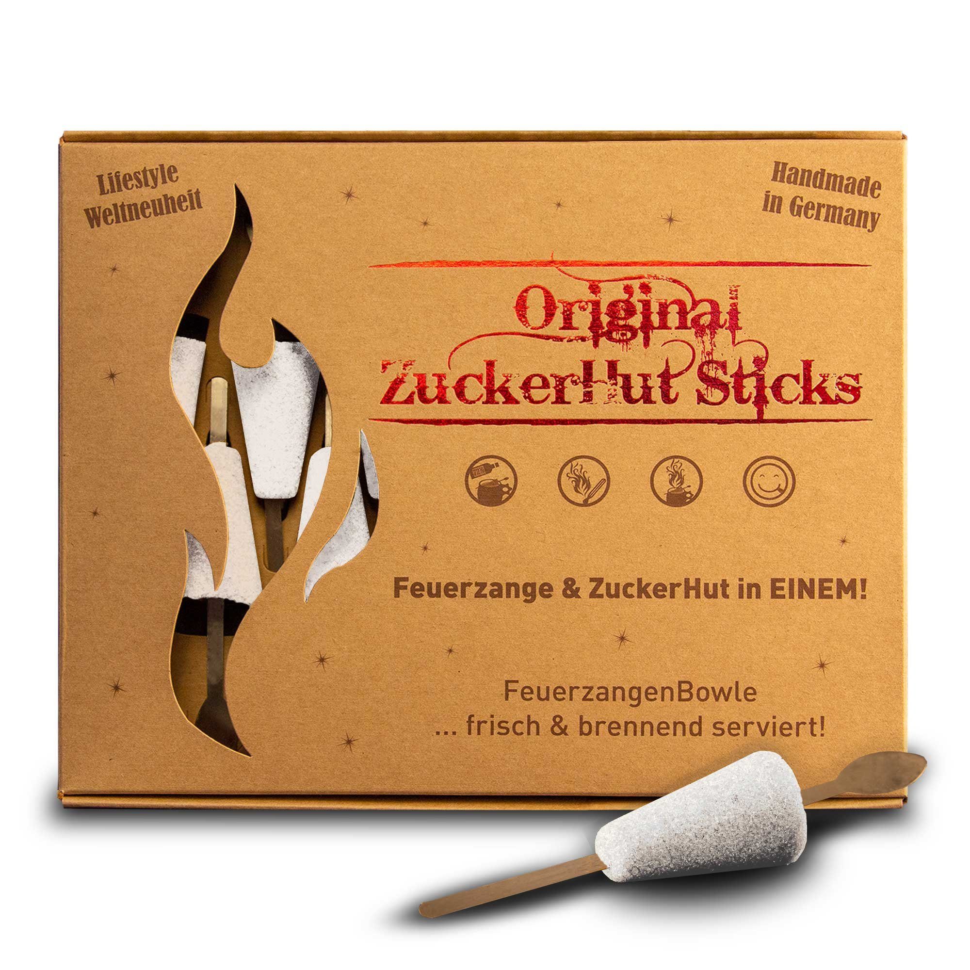 Feuerzangentasse Bowle-Set Feuerzangentasse Zuckerhut-Sticks, 12 Stück (12x Zuckerhut-Stick), Mini-Zucker-Hut mit Einweg-Feuerzange (aus Edelstahl)