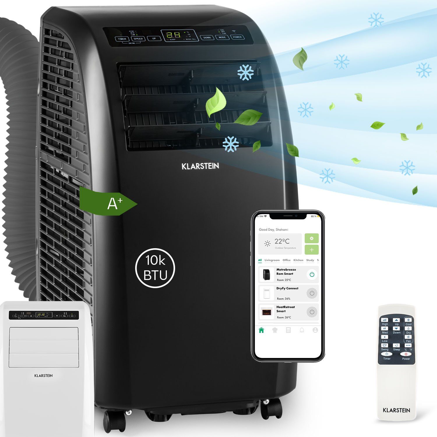 Klarstein Klimagerät Metrobreeze Rom Smart, Klimagerät mobil Air Conditioner Kühlgerät Luftkühler