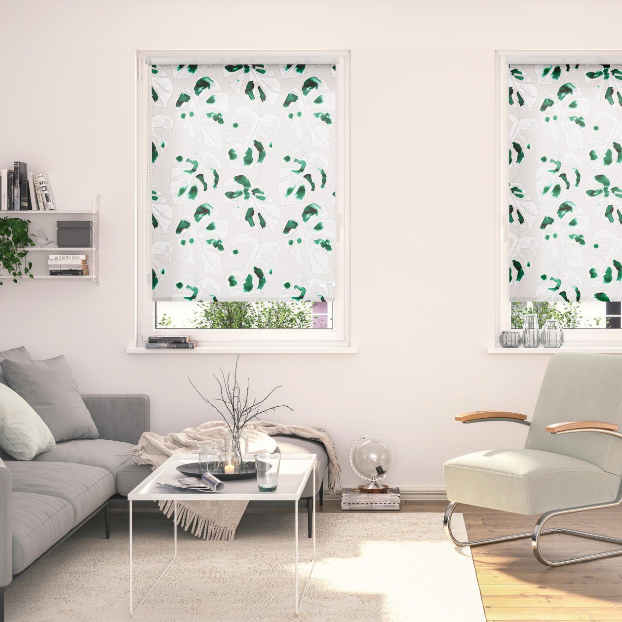 Seitenzugrollo Rollo Klemmfix, ohne Bohren, blickdicht, Monstera - Grün, LICHTBLICK ORIGINAL, blickdicht, freihängend, Klemmfix