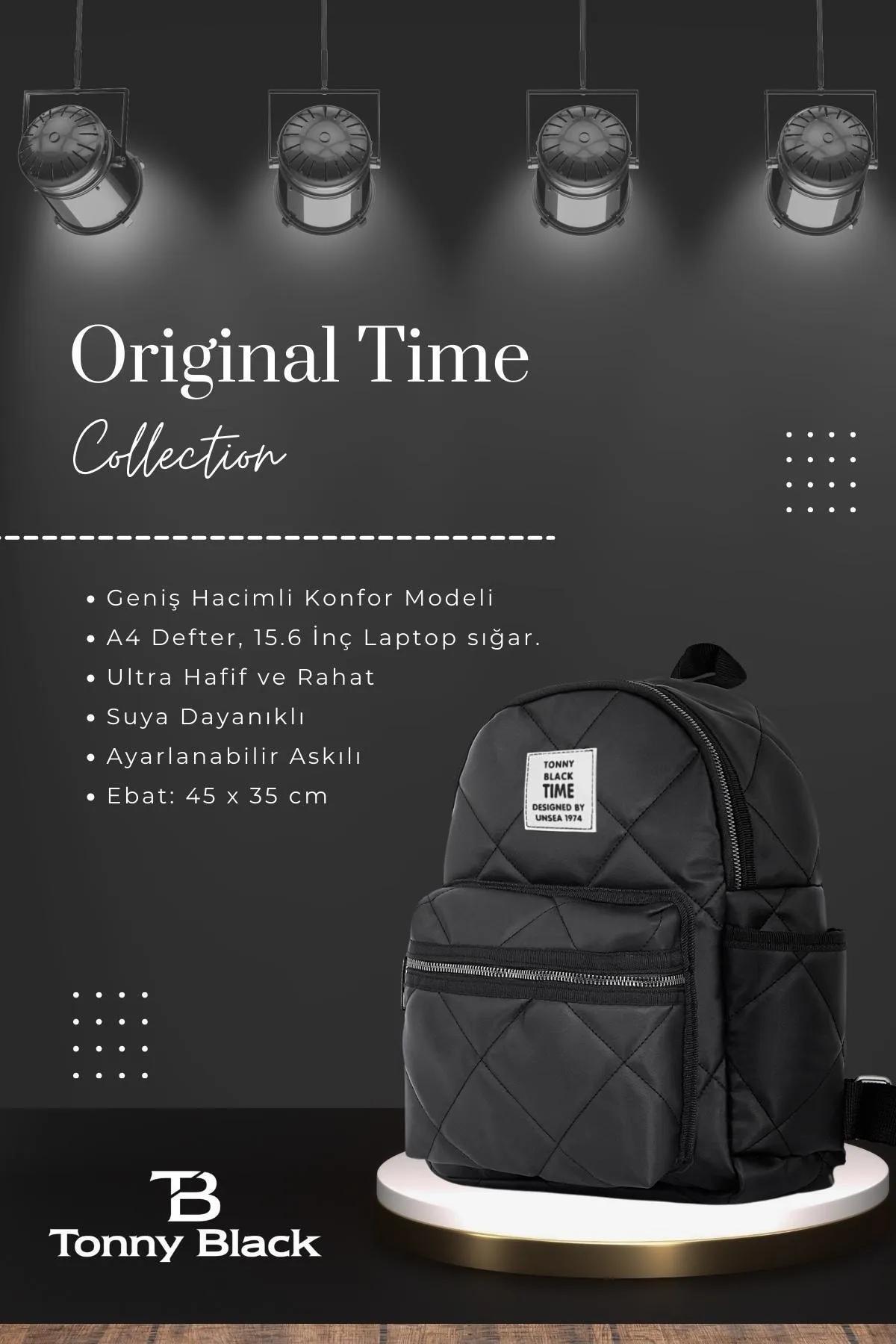 Tonny Black  Original Damen-Rucksack mit großem Volumen, Komfortmodell, 4 Fächer, für Reisen, Schule, Sport und den täglichen Gebrauch