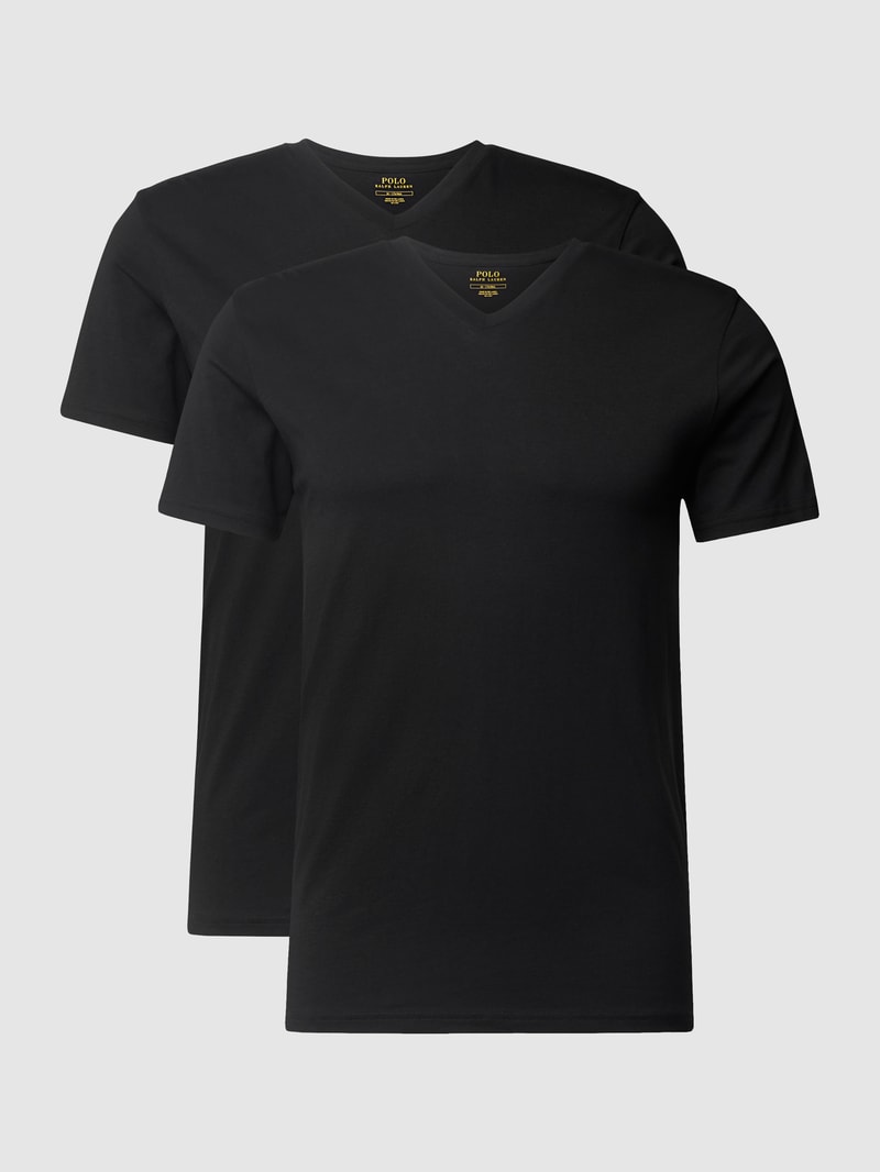 T-Shirt aus Baumwolle mit V-Ausschnitt im 2er-Pack in schwarz