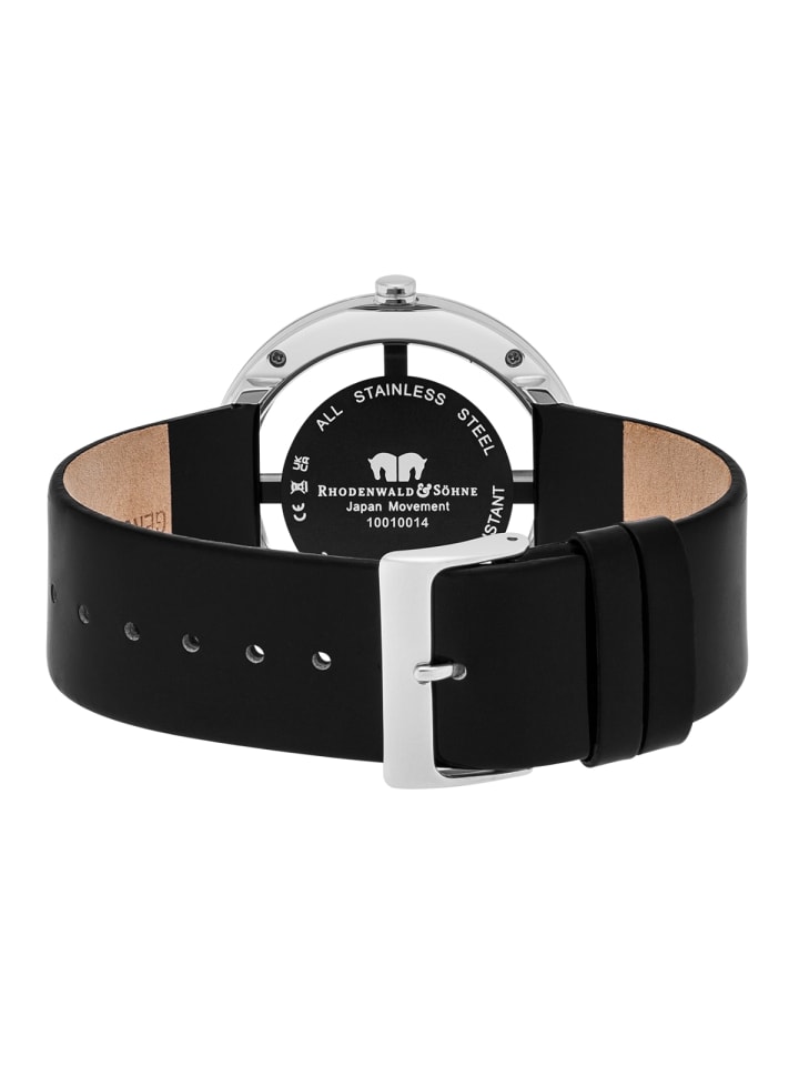 Rhodenwald & Söhne Damen Quarzuhr silber Echtleder schwarz in schwarz günstig kaufen 18 cm
