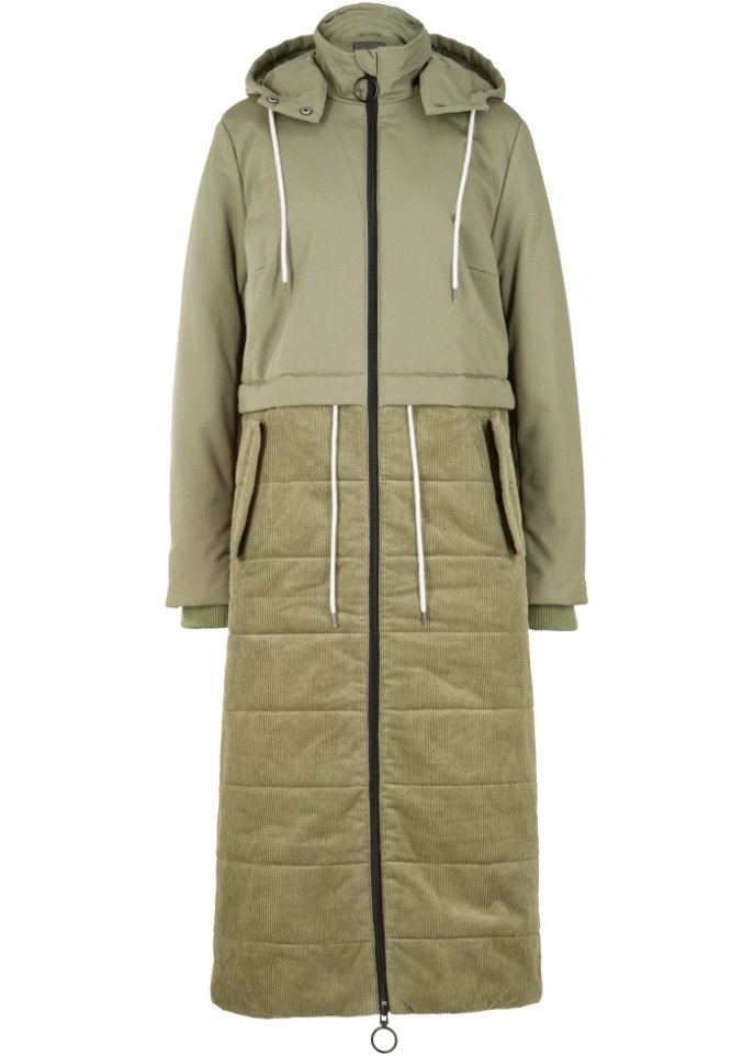 Langer Wintermantel mit Cord und Tunnelzug