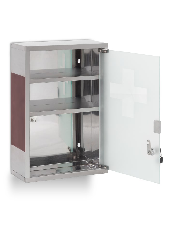 relaxdays Medizinschrank in Silber/Braun - (B)30 x (H)45 x (T)12 cm günstig kaufen onesize