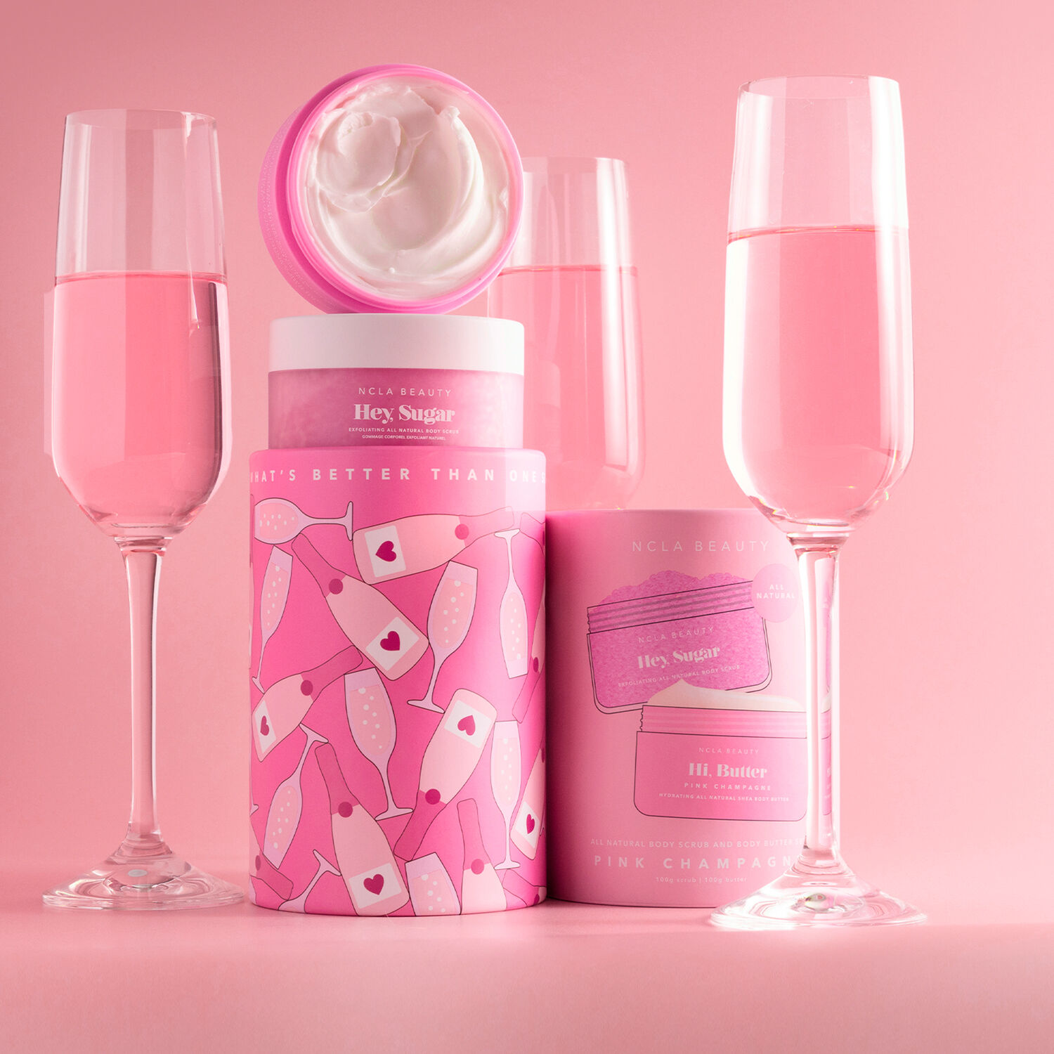 NCLA Beauty All Natural Body Care Set - Pink Champagne Exfoliant Corps 100g + Beurre Corporel 100g