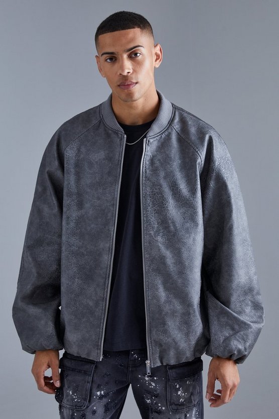 Oversize Vintage PU Raglan Bomberjacke