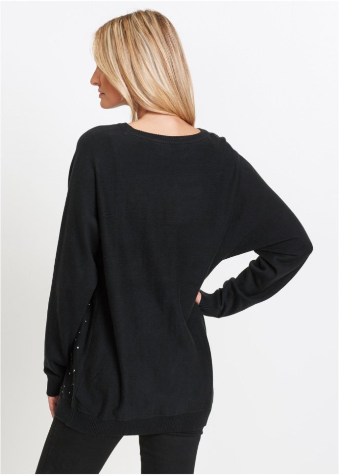 Longpullover mit Herz-Dekostein-Applikation