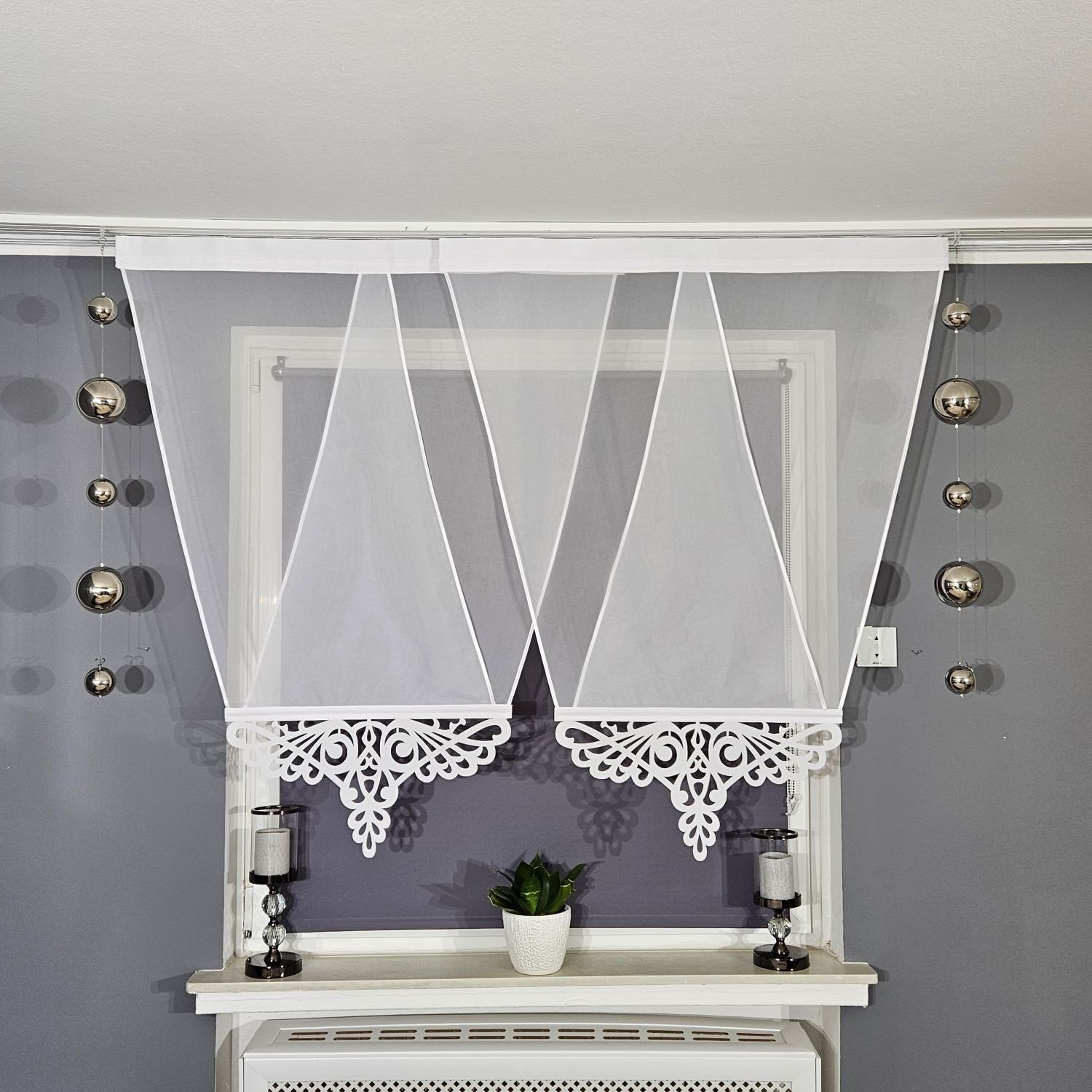 Schiebegardine 2er V Panel Voile Spitze, Gardinen by Justyna, Kräuselband (2 St), transparent, Voile, Modern, Panelgardine, Paneele, Fertiggardine, Fensterdeko, Scheibengardine