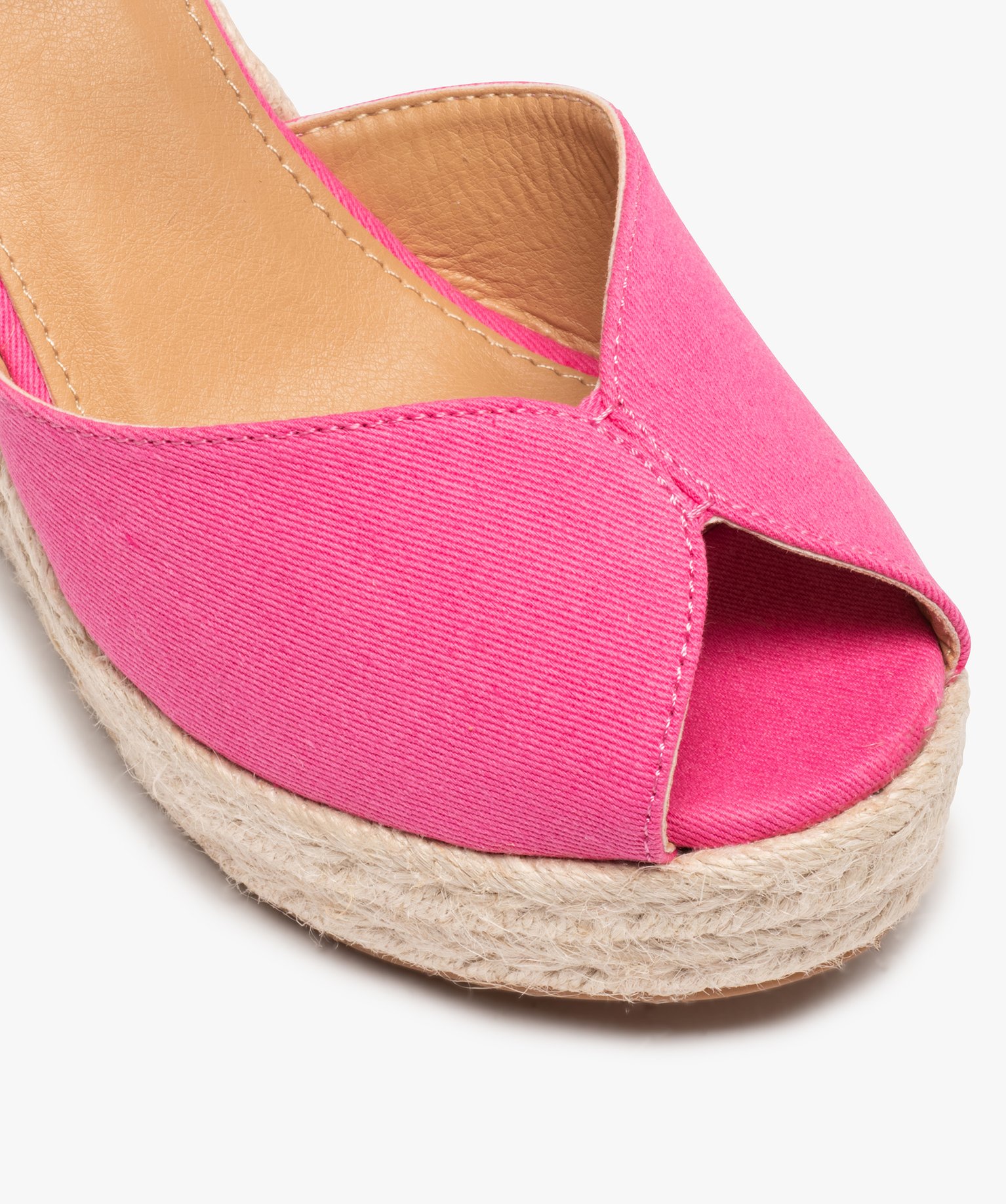 Sandales femme compensées en corde dessus satin uni fuchsia | GEMO
