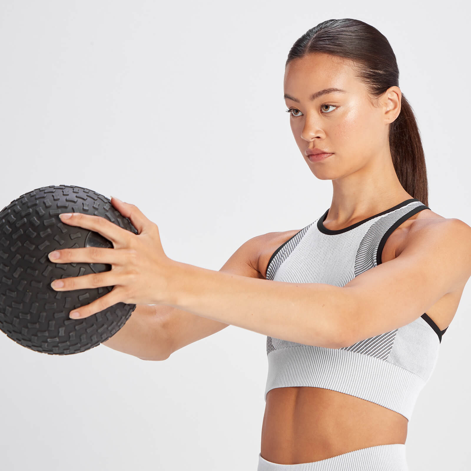 Brassière de sport côtelée sans coutures MP Contrast pour femmes – Blanc/Noir