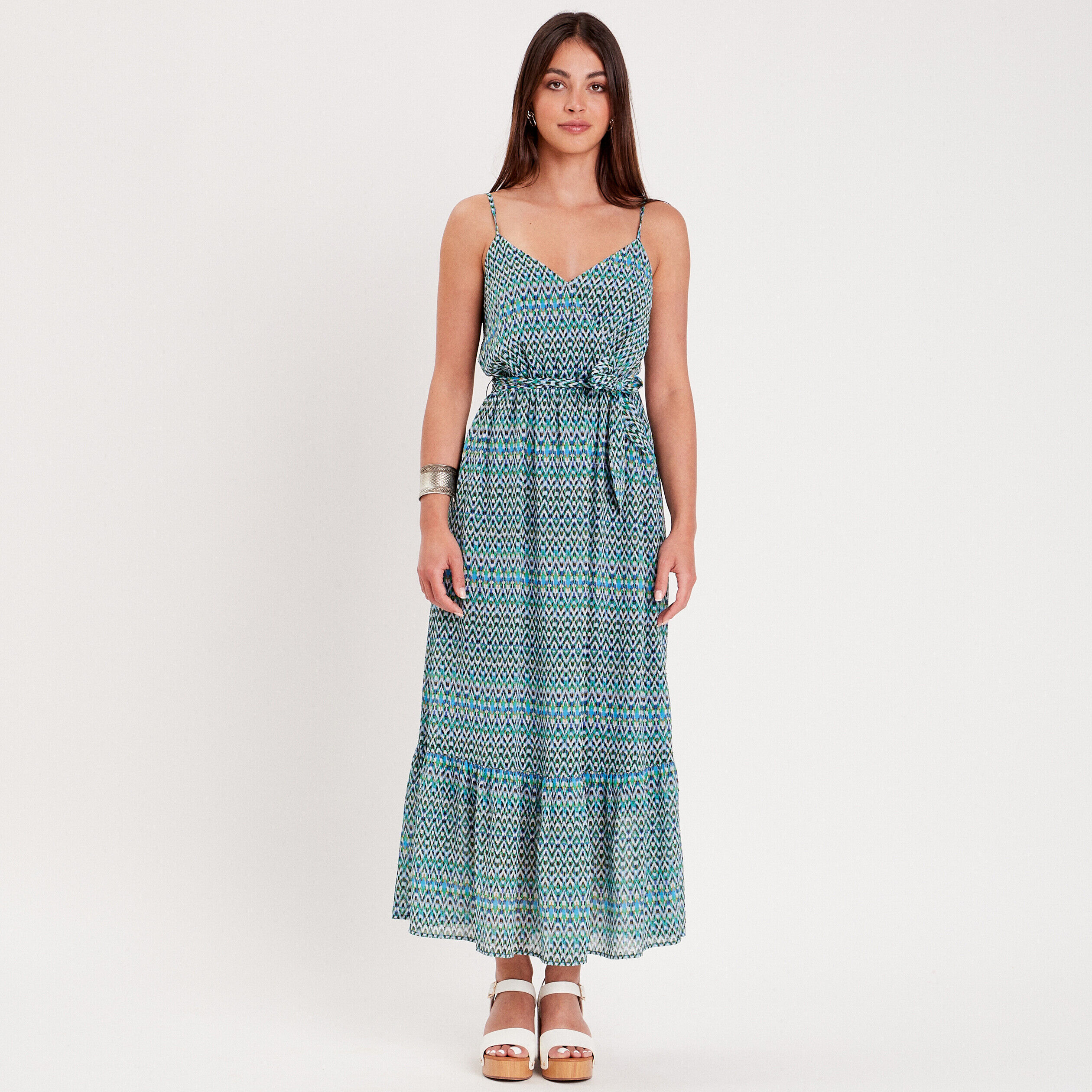 Robe longue évasée bleu femme | Cache Cache