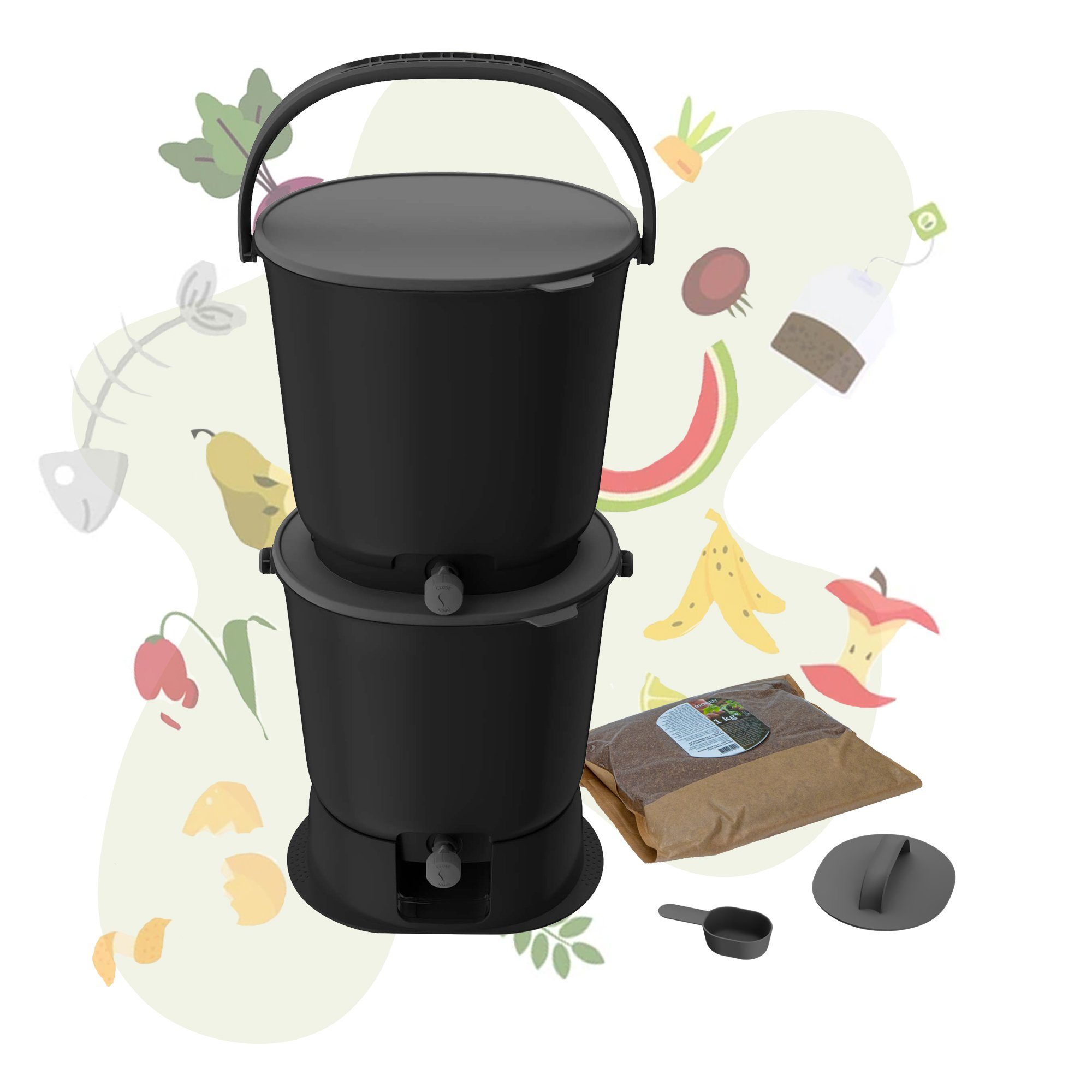 skaza Exceeding Expectations Komposter Bokashi Starter Set mit 2 Eimern und Ferment, 15,3 l