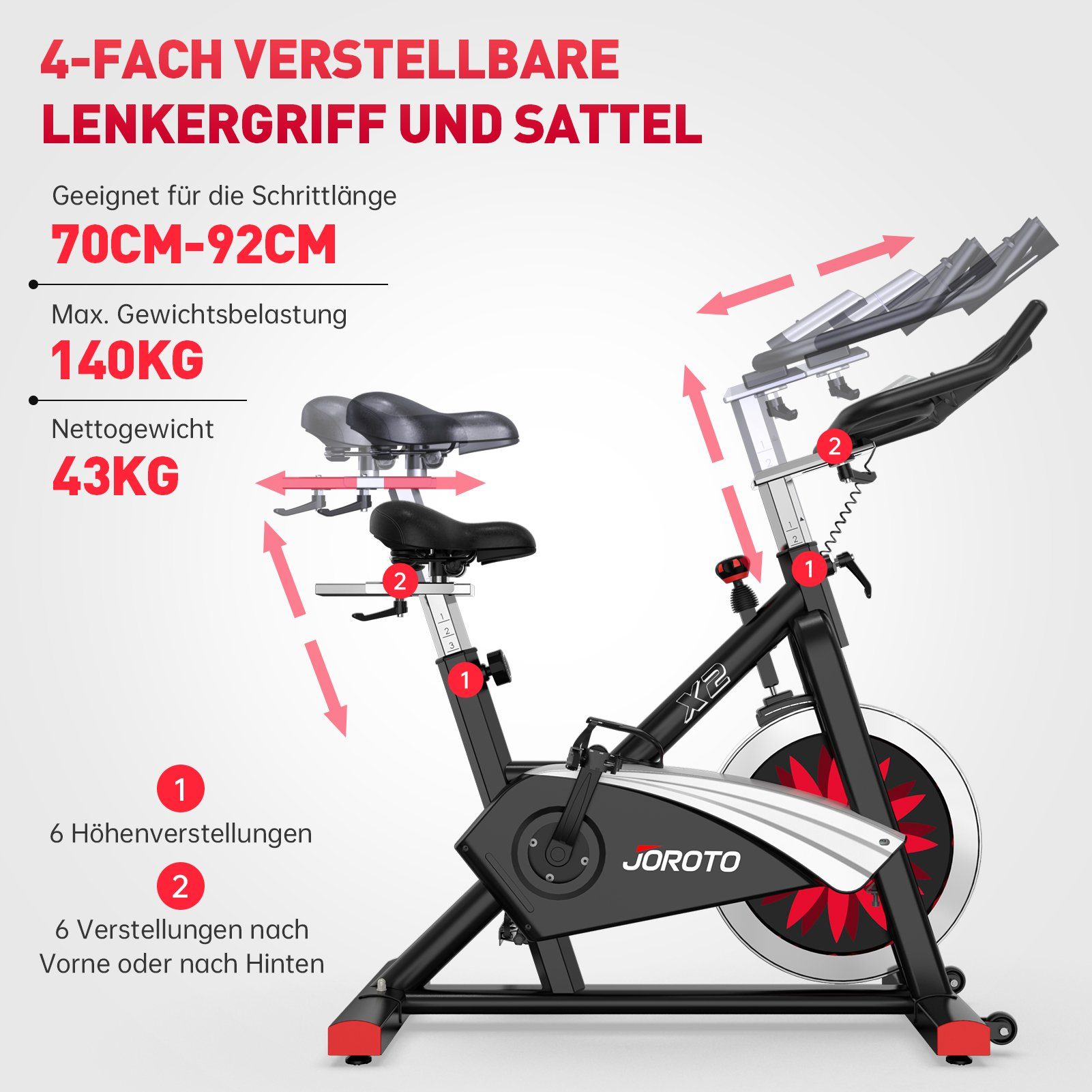 JOROTO Speedbike X2 & X2PRO (Indoor Cycling Bike), Heimtrainer Fahrrad mit Kraftvoller Magnetbremse & Riemenantrieb