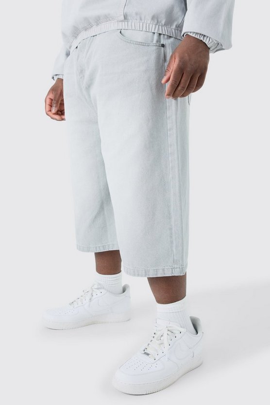 Plus lange Jeansshorts in grauer Waschung