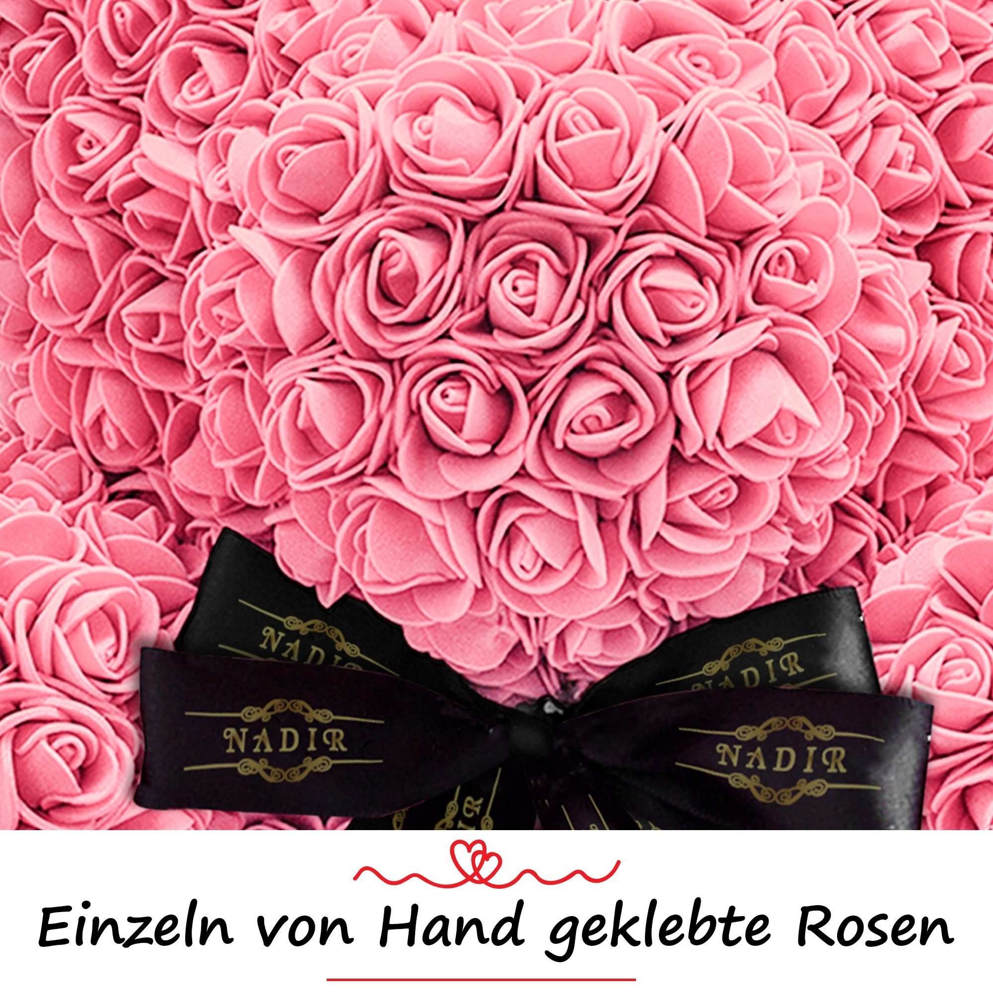 Kunstblume Rosenbär 40 cm inkl. Geschenkbox mit Schleife - Geschenk für Freundin Jahrestag Geburtstag Hochzeit, NADIR, Größe: 40 cm, inklusive Geschenkbox