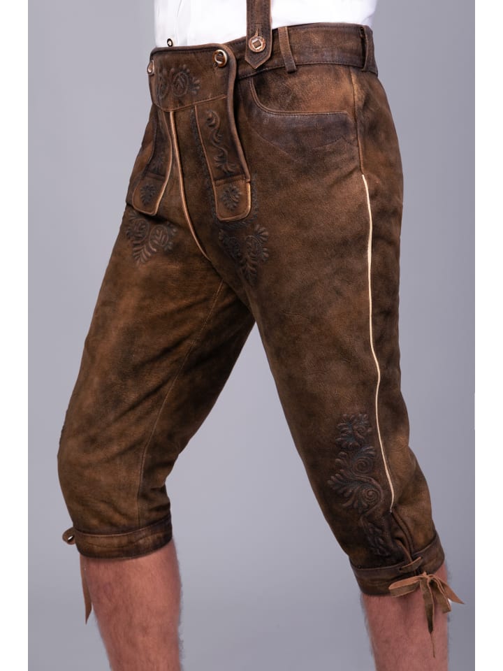 Edelnice Kniebund Wildbock Lederhose Jan in dunkelbraun günstig kaufen