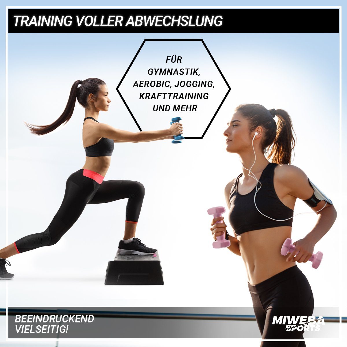 Miweba Sports Hantel-Set Gymnastikhanteln NKH110 - Vinyl, (rutschfest - bodenschonend - Fitness - Sport - Muskelaufbau - Pilates - Workout - Training - Krafttraining, 1 kg - 2 kg - 3 kg, 3 Farben, Hexagon-Form, Vinyl, 2er-Set), Kurzhantel Aerobic Han