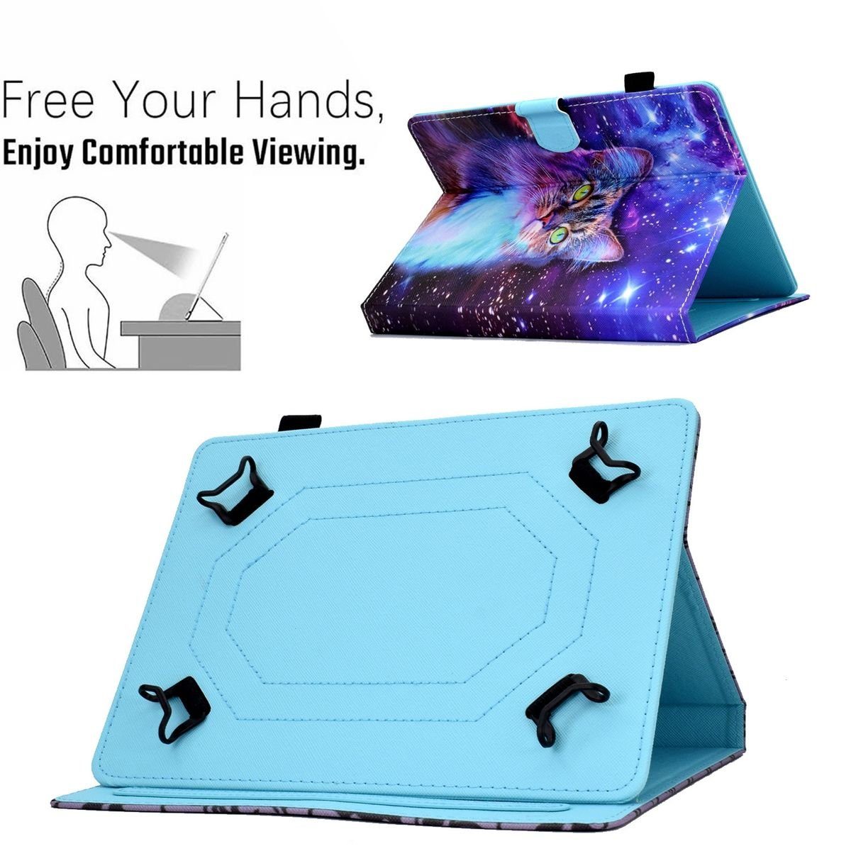 Wigento Tablet-Hülle Kunstleder Tablet Cover Tasche Katze für Lenovo Tab M10 Plus 3. Gen Schwarz Hülle Case Etui