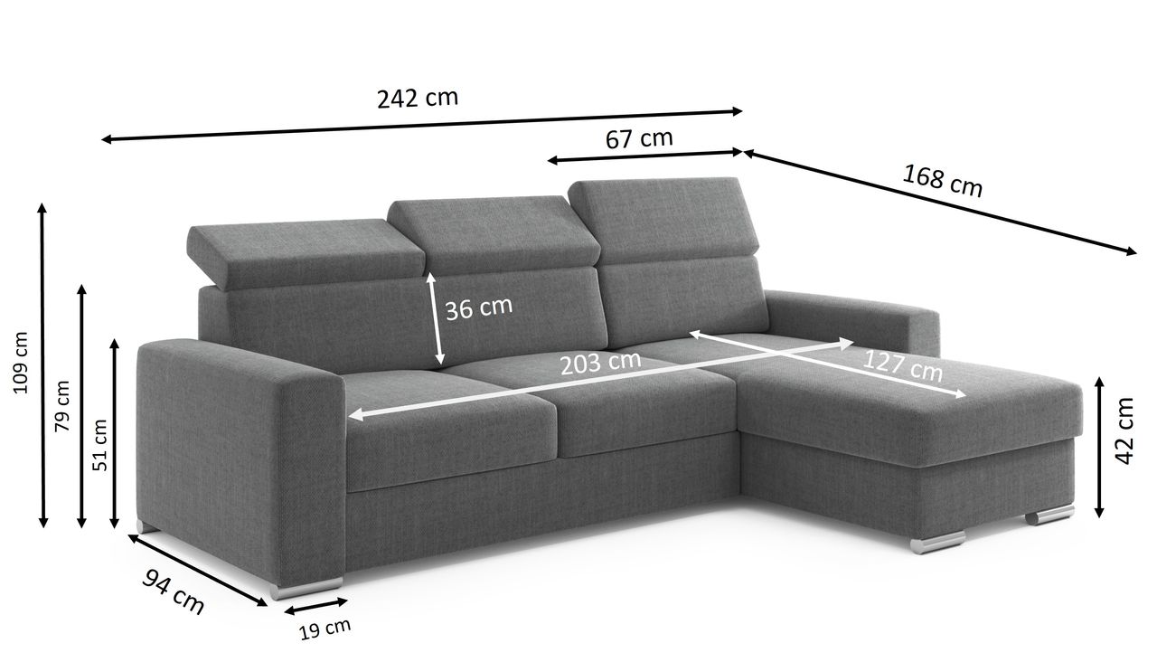 Möbel Punkt Ecksofa TOKIO Webstoff Anthrazit Grau mit Bett und Bettkasten Sofa Schlafsofa
