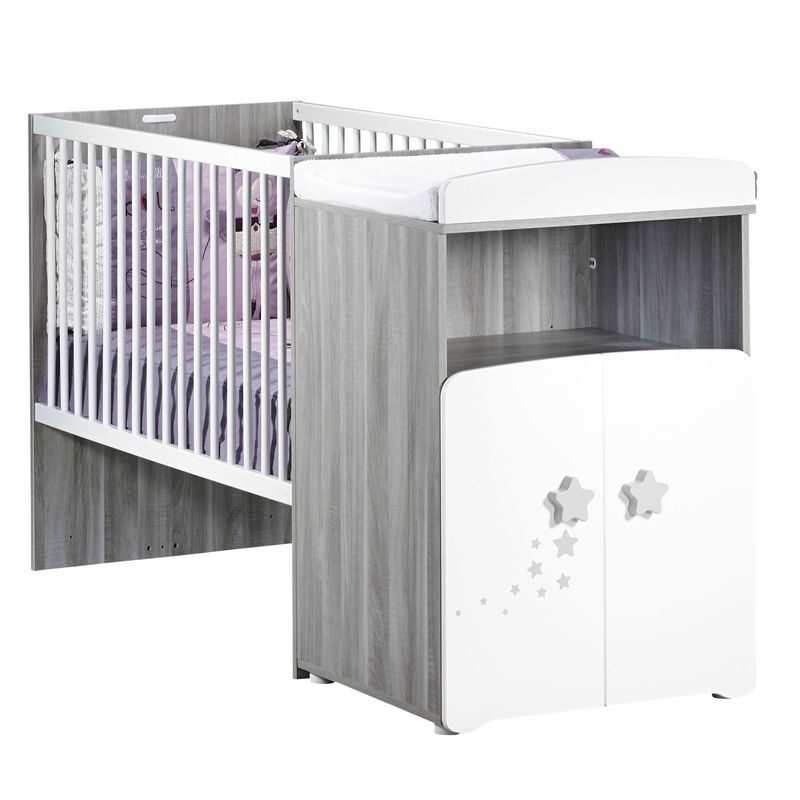 Lit bébé combiné évolutif 120x60 en 90x190 sérigraphié fumé Nao