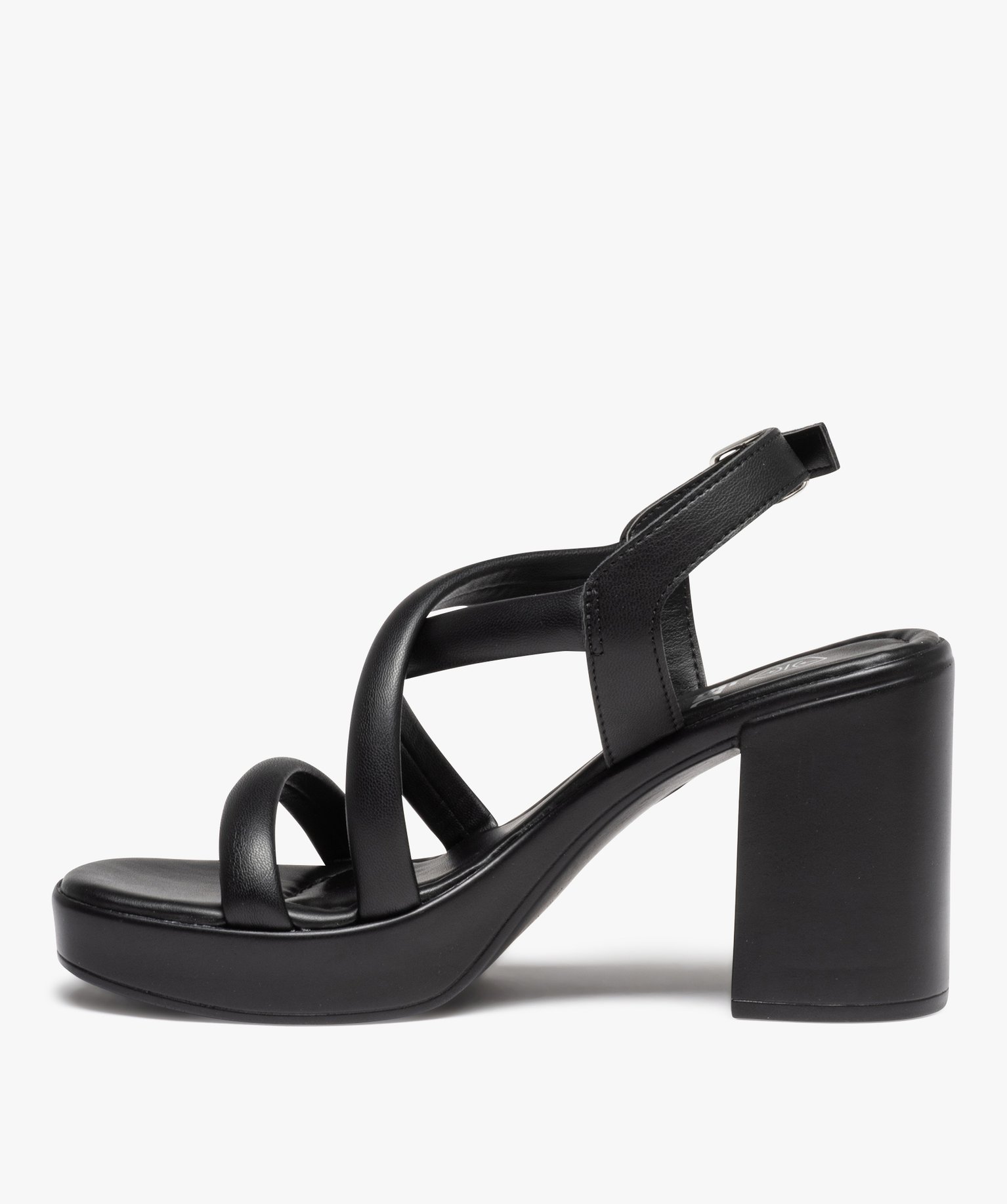 Sandales femme unies à talon carré avec brides tubulaires noir | GEMO