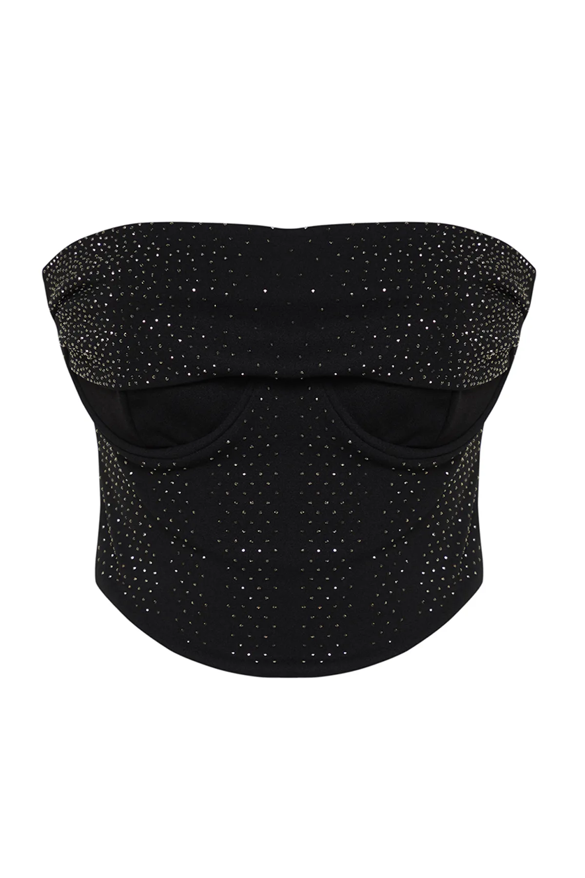 Trendyol Collection  X Zeynep Tosun Schwarzes Strick-Bustier mit leuchtenden Schmucksteinen TCLSS24BS00001