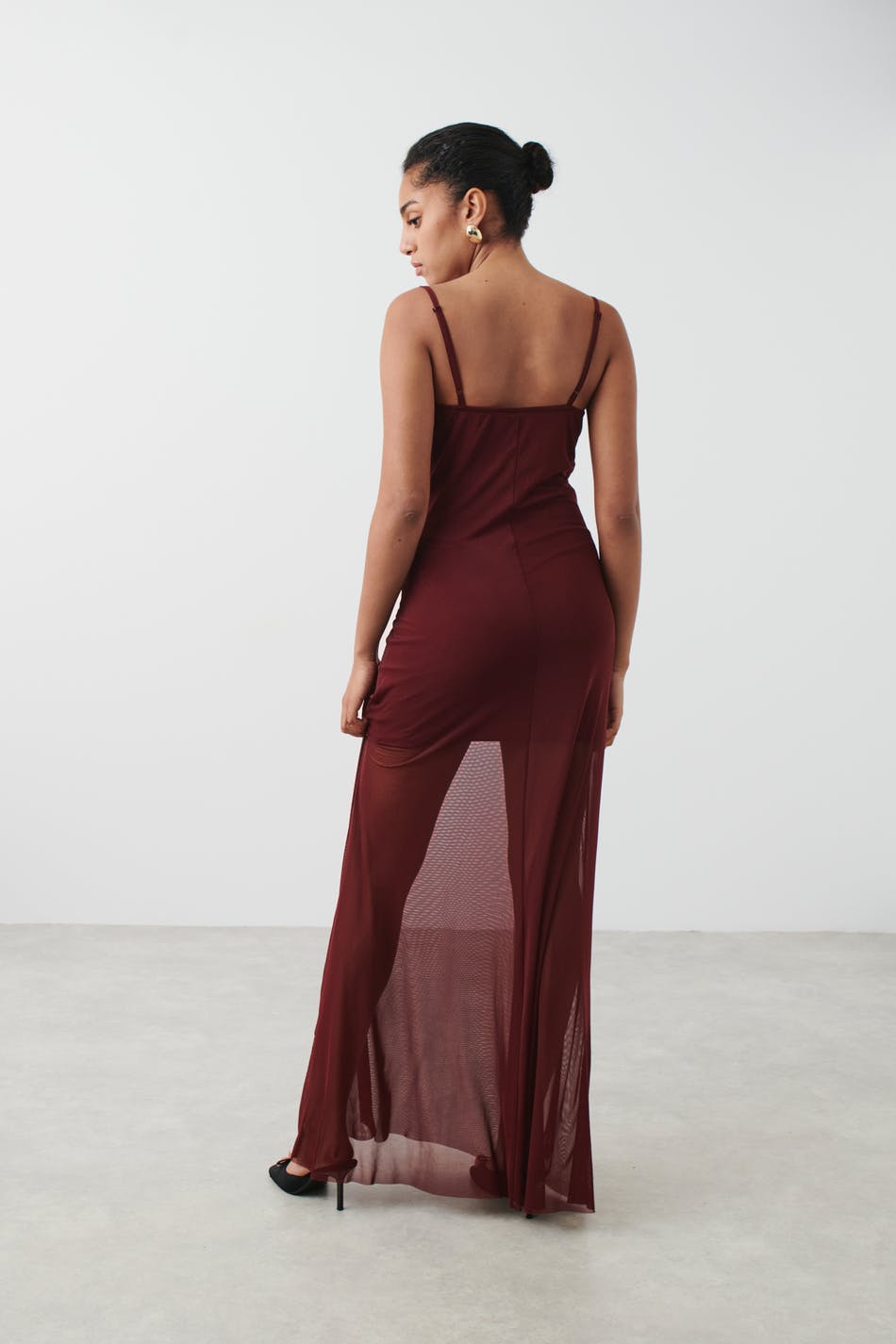 Mesh cowlneck maxi dress
