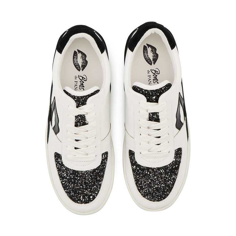 Baskets en cuir Loulou blanc noir glitter