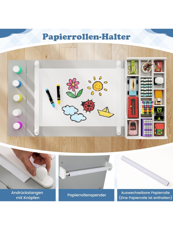 COSTWAY Kindertisch Set 3 in 1 mit Staffelei & Stauraum in Grau günstig kaufen onesize