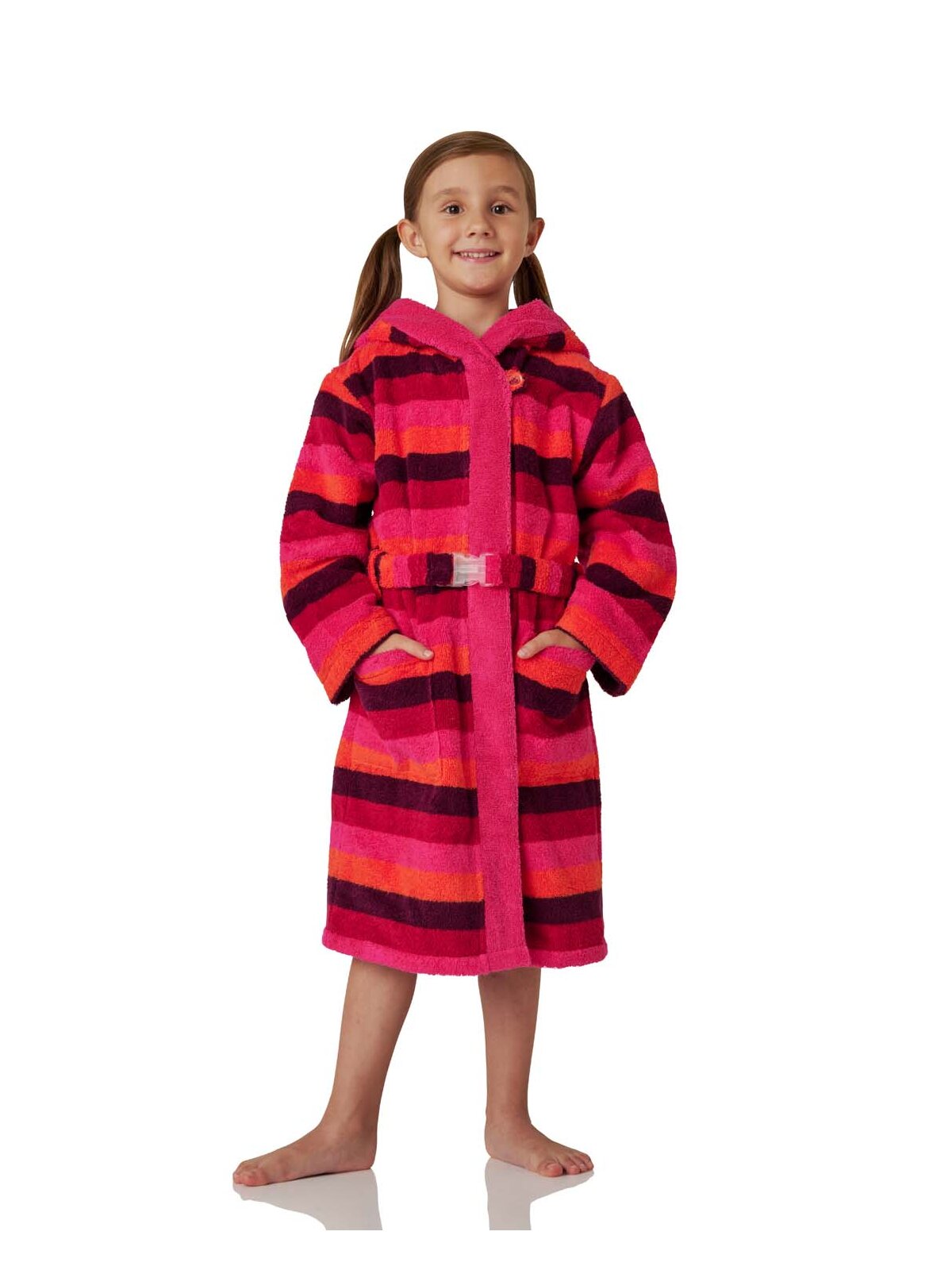 Bademantel Blockstreifen, fuchsia gestreift