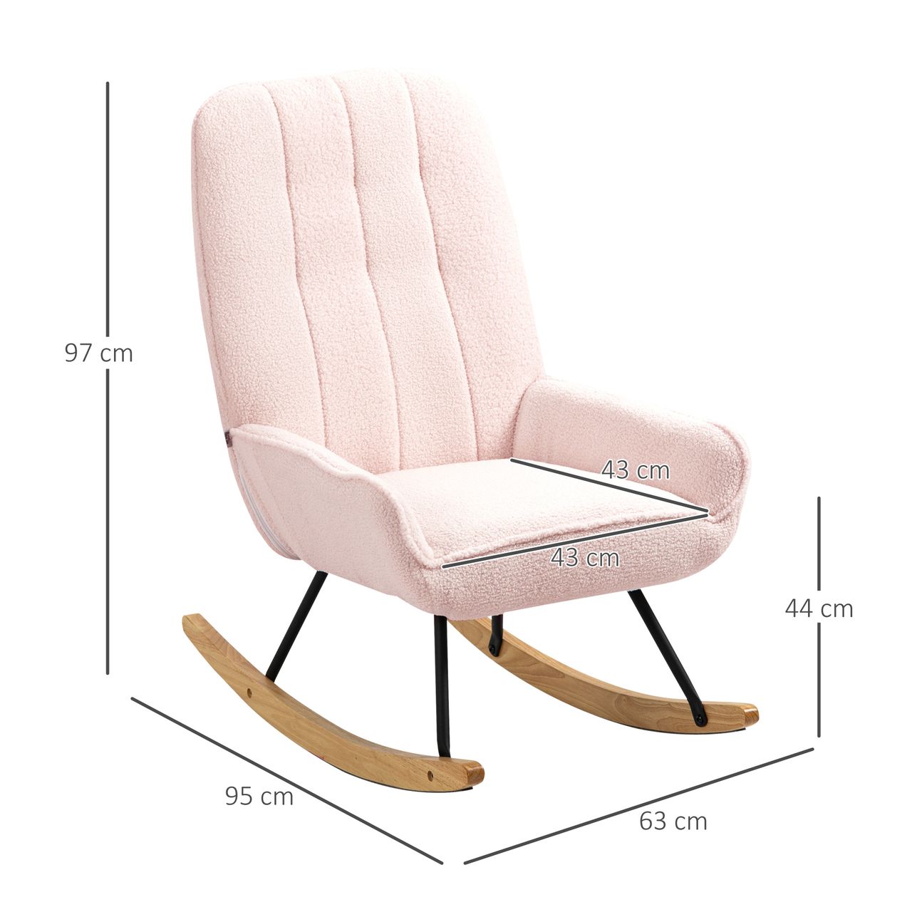 HOMCOM Schaukelstuhl Gepolsterter Schwingsessel bis 150 kg Belastbar, Rosa