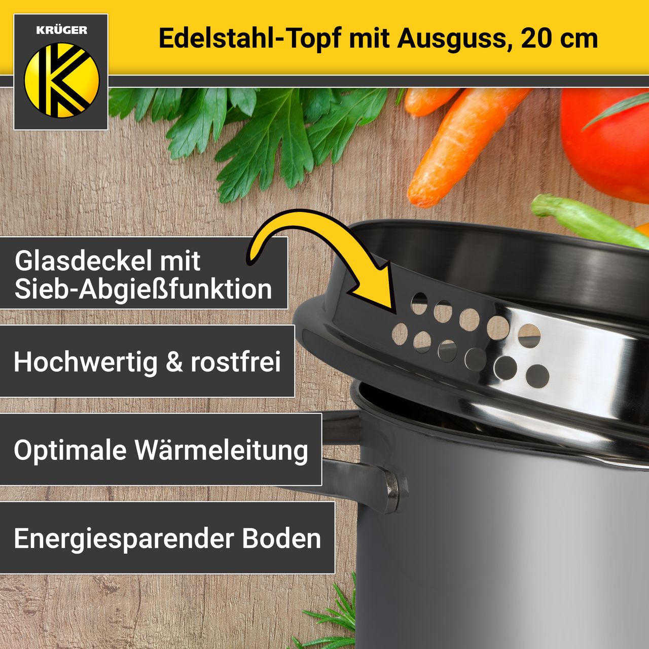 Karl Krüger Edelstahl Fleischtopf mit Ausguss, 20 cm
