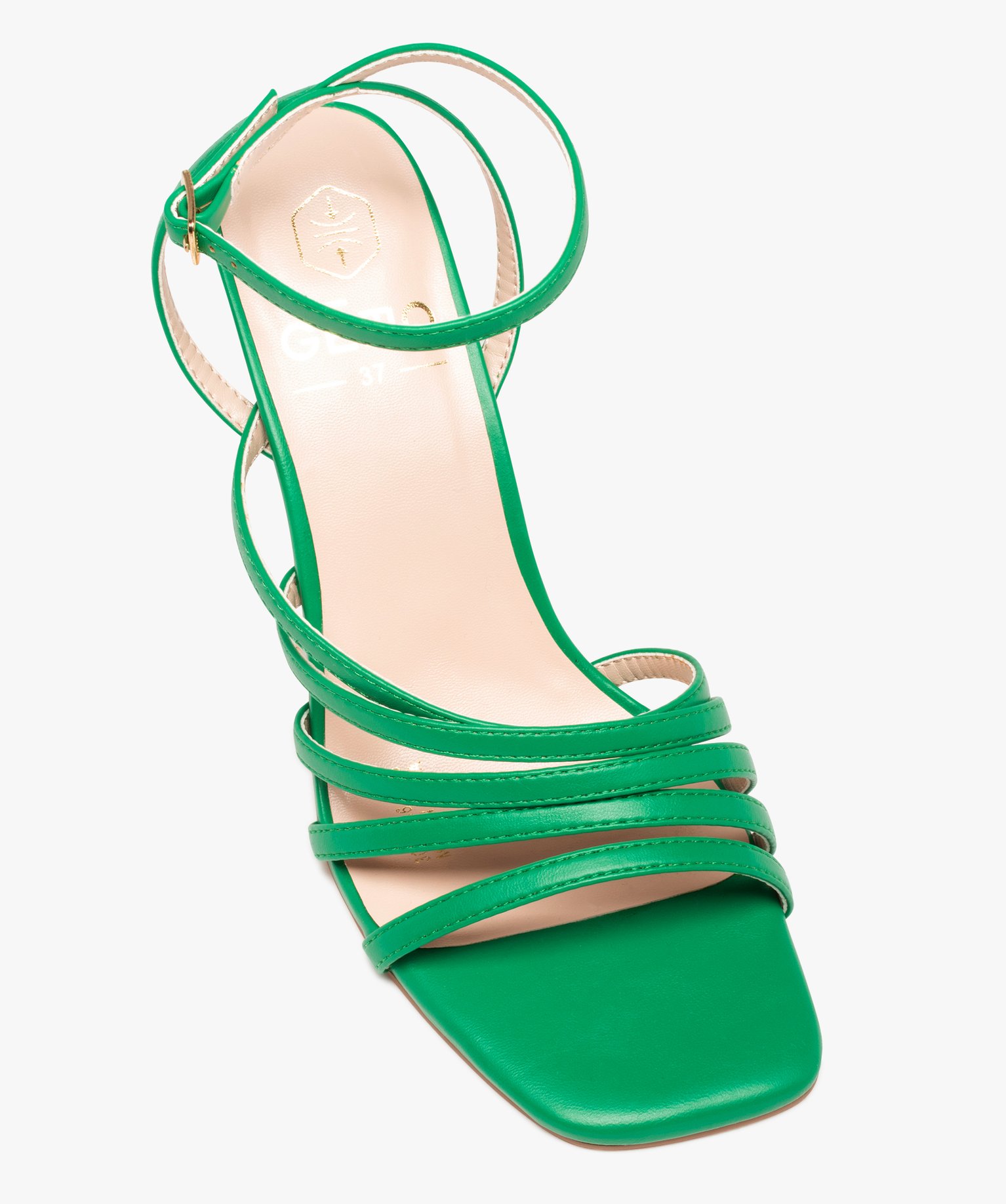 Sandales femme à talon aiguille dessus fines brides unies vert | GEMO