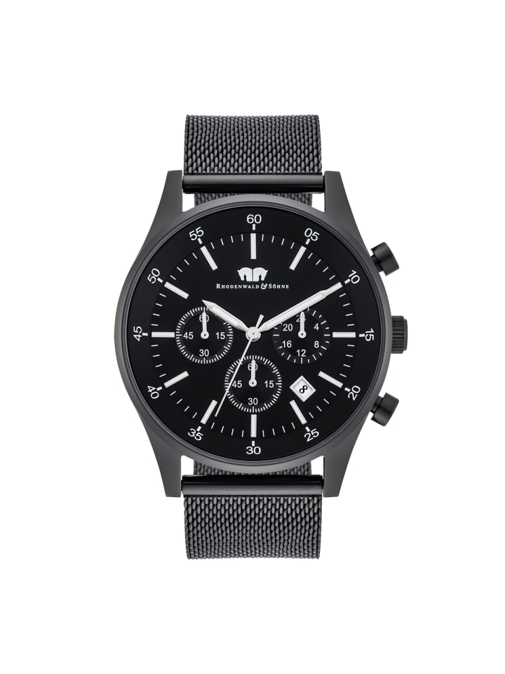 Rhodenwald & Söhne Herren Chronograph schwarz Edelstahl schwarz in schwarz günstig kaufen 21,5 cm