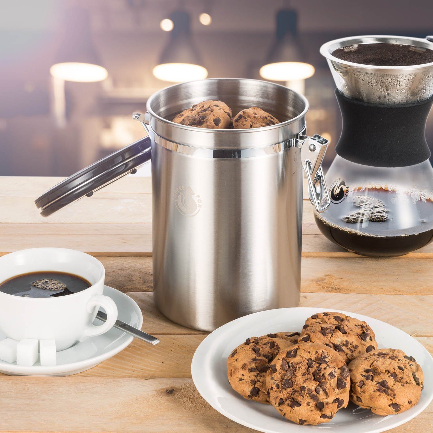 Coffee Fox Kaffeedose Vakuum Teedose Vorratsdose, Edelstahl, (Vakuumdose), Vorratsbehälter Luftdicht