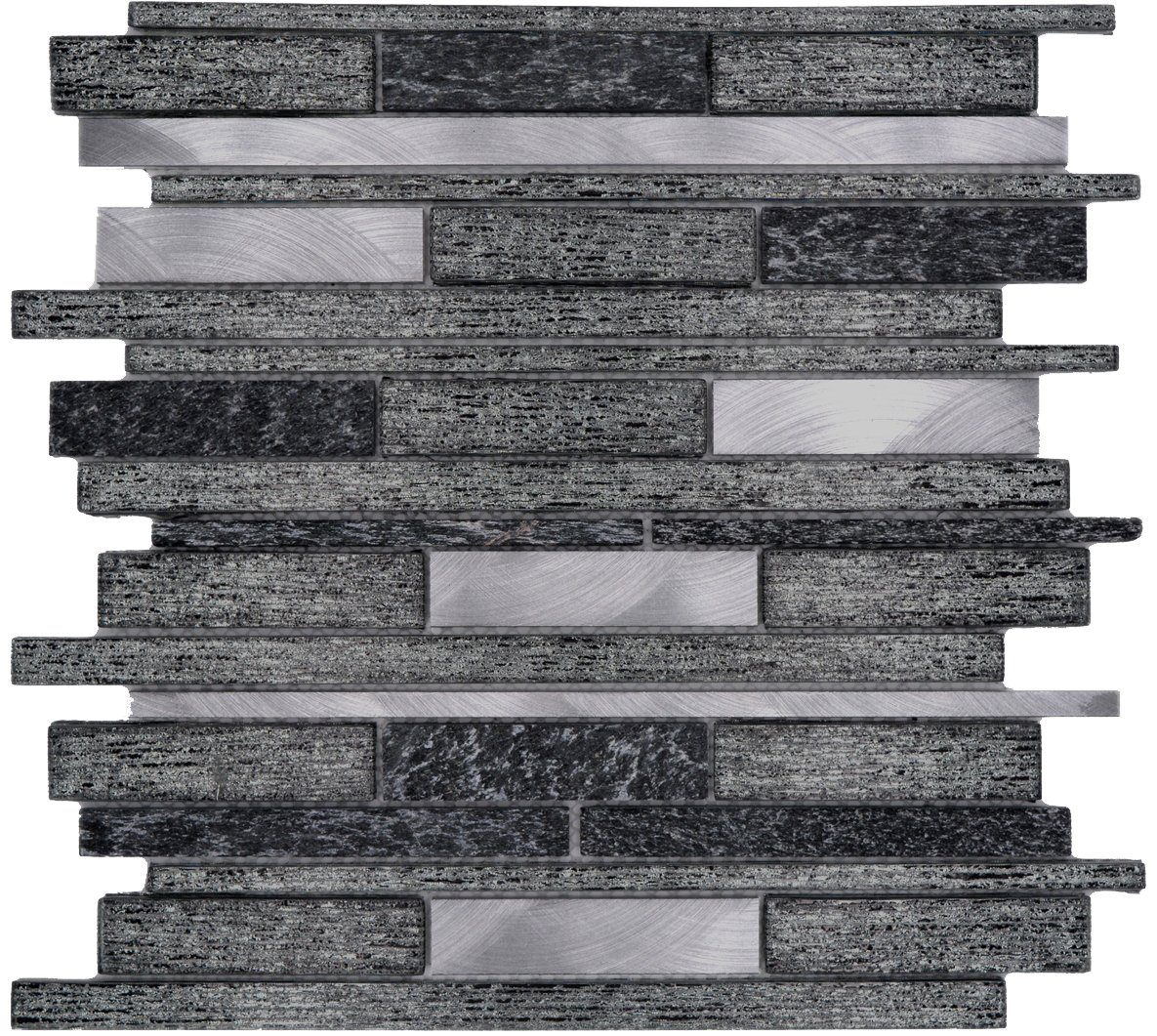 Mosani Mosaikfliesen Glasmosaik Naturstein Stäbchen Mosaikfliesen Aluminium schwarz