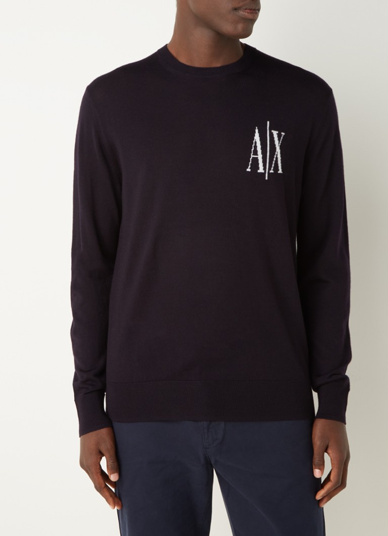 Armani Exchange Fine-knit virgin wool pullover with logo