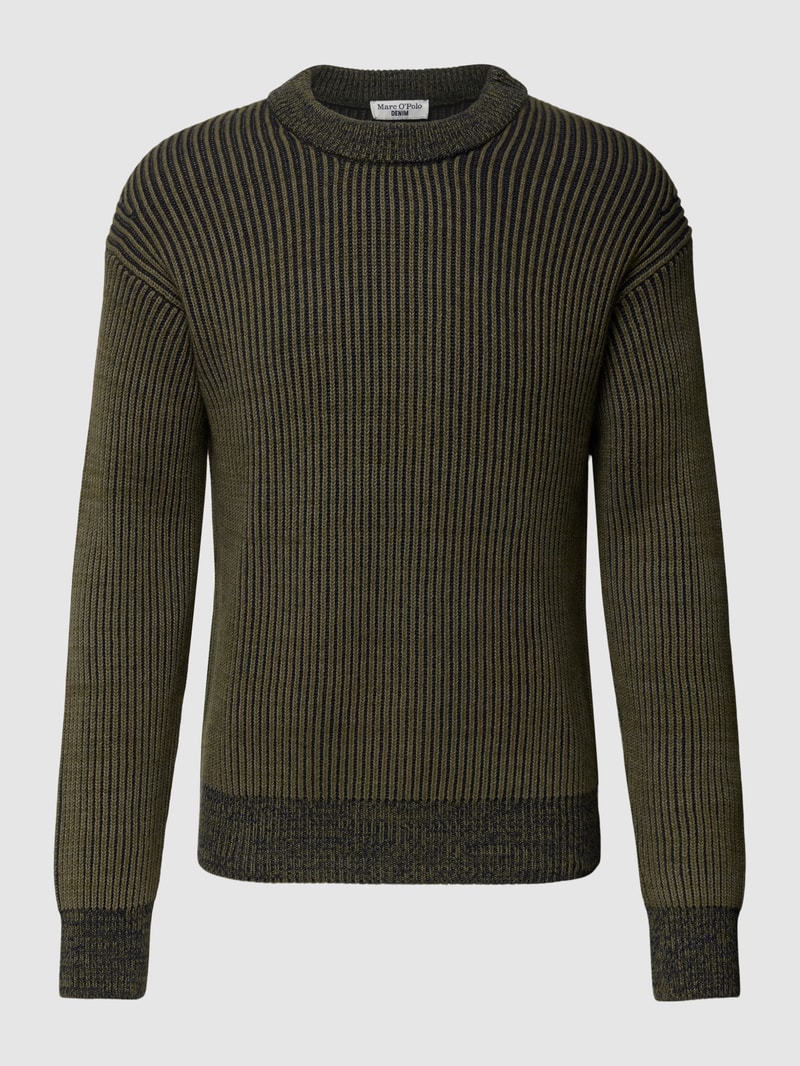 Strickpullover in Two-Tone-Machart Modell 'Crew pullover' in olivgrün