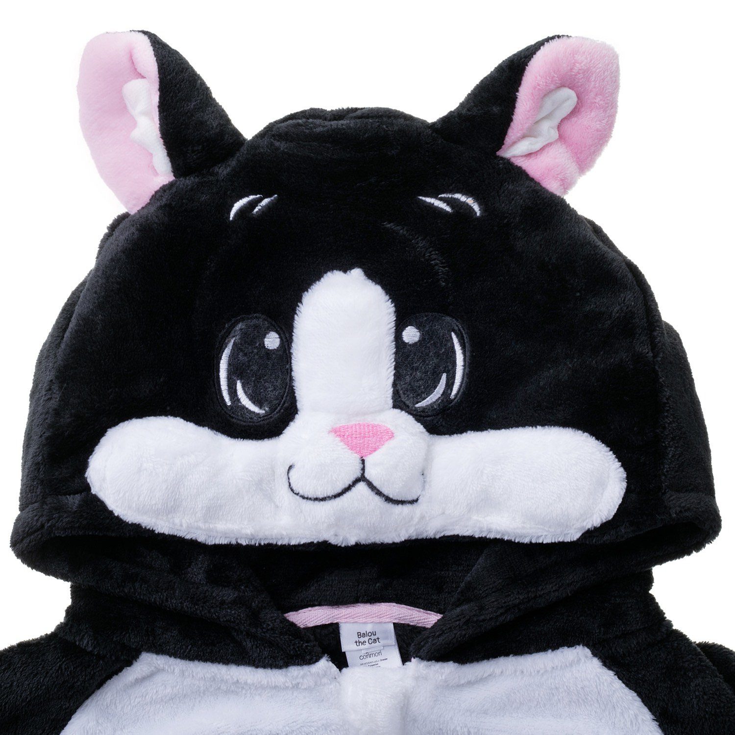 Corimori Jumpsuit Flauschiges Katzen-Kostüm für Kinder (2-tlg) mit Haarreif, Jungen, Mädchen, Verkleidung, schwarz-weiß, Fasching